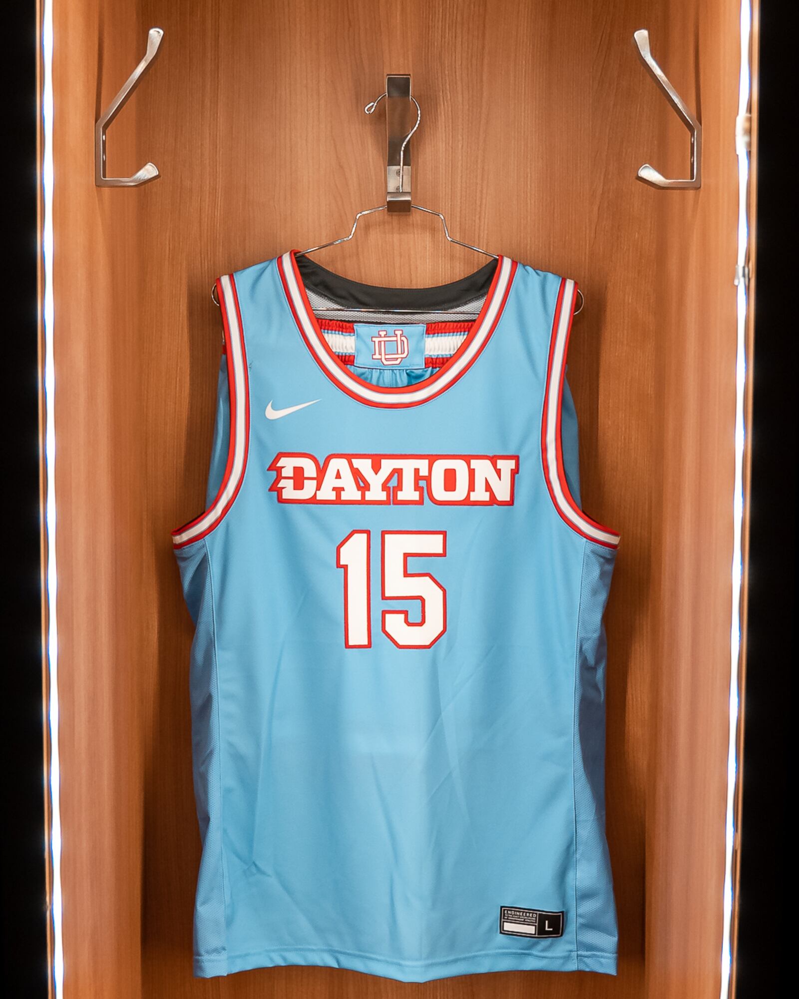 Dayton will wear this new Marianist Blue uniform on Friday, Nov. 11, 2022, during a game against Southern Methodist at uD Arena. Photo courtesy of UD