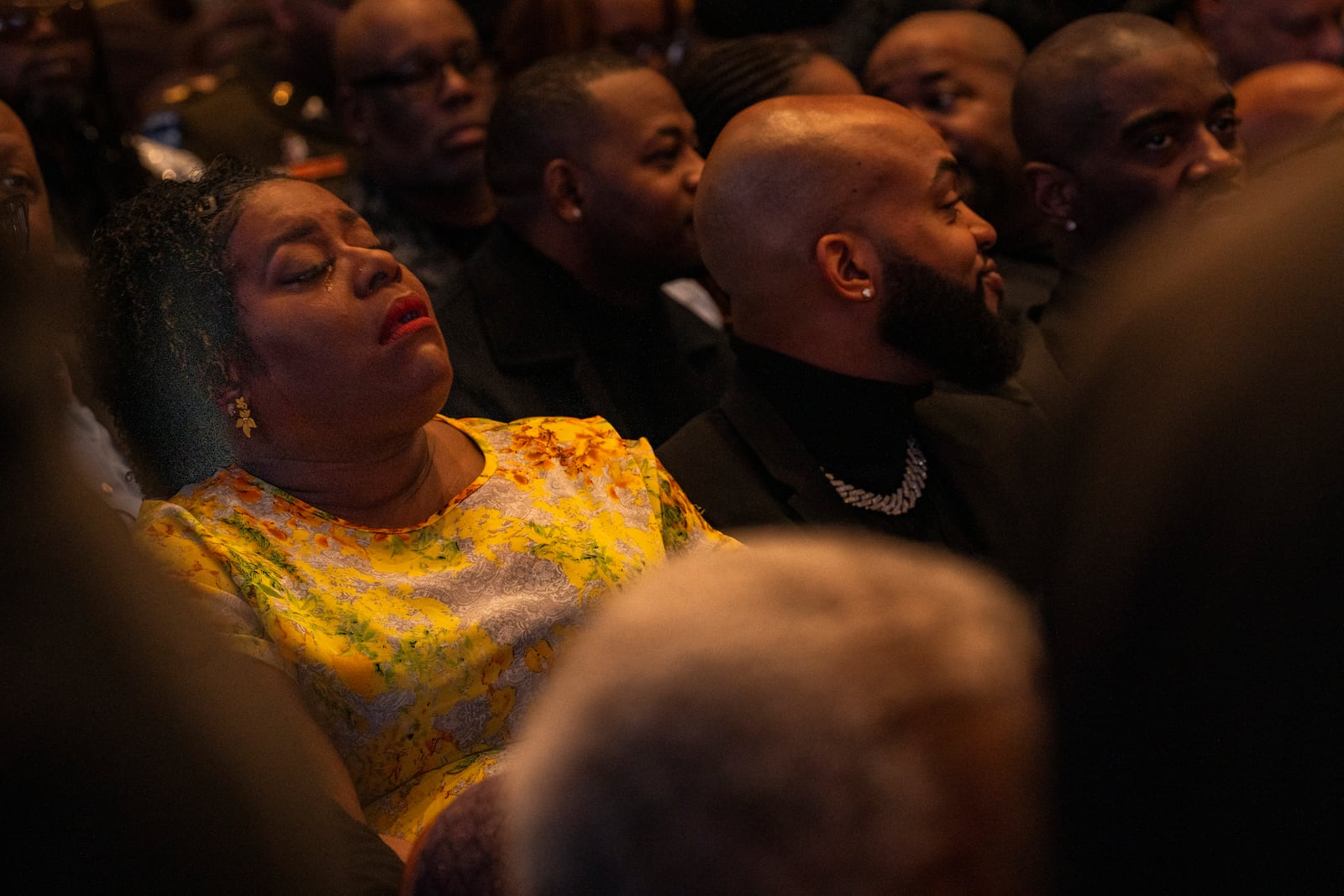 Fans and friends gather to celebrate the life of singer and actress Angie Stone, Friday, March 14, 2025, in Austell. Ga. (AP Photo/Olivia Bowdoin)