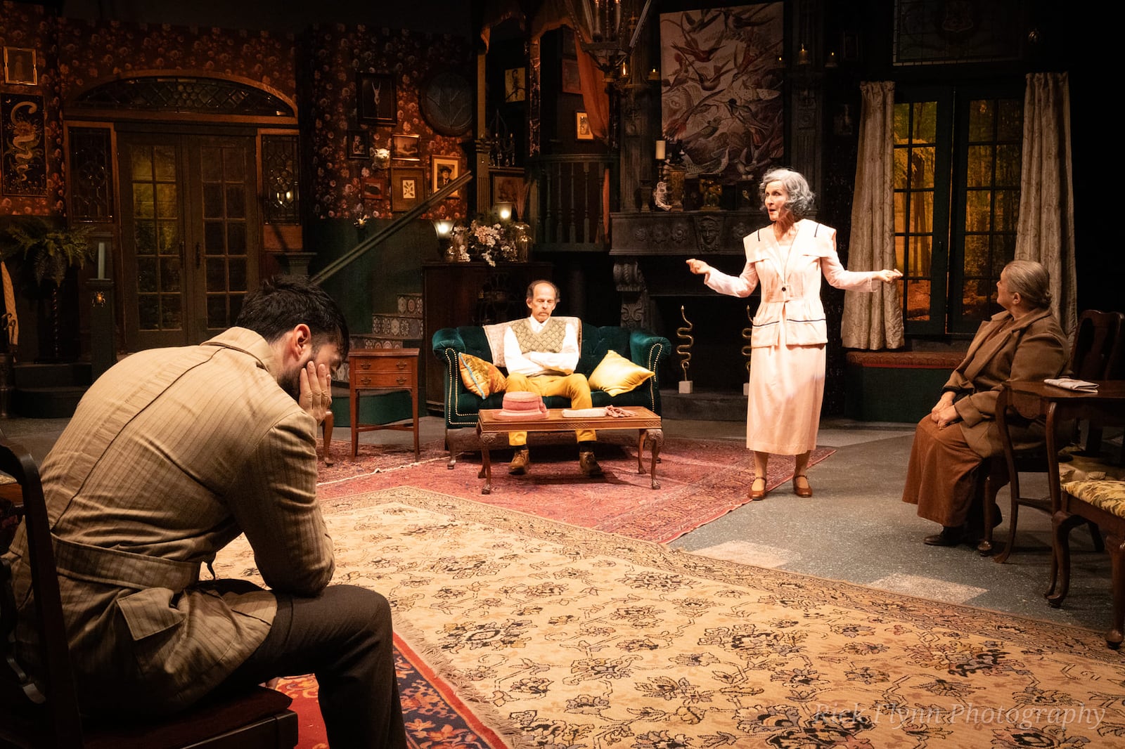 Left to right: Frank Maranje (Oliver Bashforth), Jim Walker (Mr. Rupert Smallwood), Caitlin Larsen Deer (Mrs. Violet Smallwood), and Rhea Smith (Mrs. Penny Corsellis) in the Dayton Theatre Guild's presentation of "The Enchanted Cottage." PHOTO BY RICK FLYNN PHOTOGRAPHY