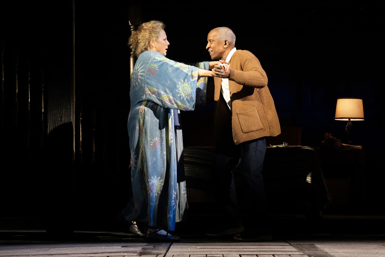 This image released by Boneau/Bryan-Brown shows Maryann Plunkett, left, and Dorian Harewood during a performance of "The Notebook" in New York, the new musical based on the bestselling novel by Nicholas Sparks that inspired the iconic film. (Julieta Cervantes/Boneau/Bryan-Brown via AP)