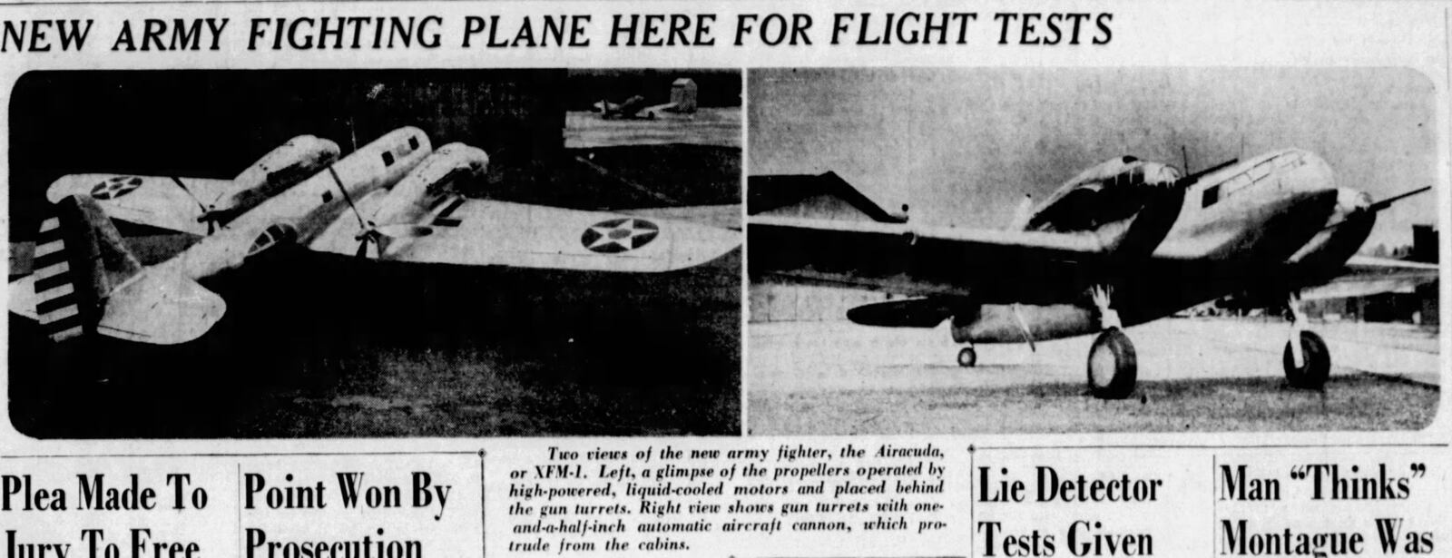 Oct. 22, 1937: New Army fighting plane, the "Airacuda" here for test flights. DAYTON DAILY NEWS ARCHIVES