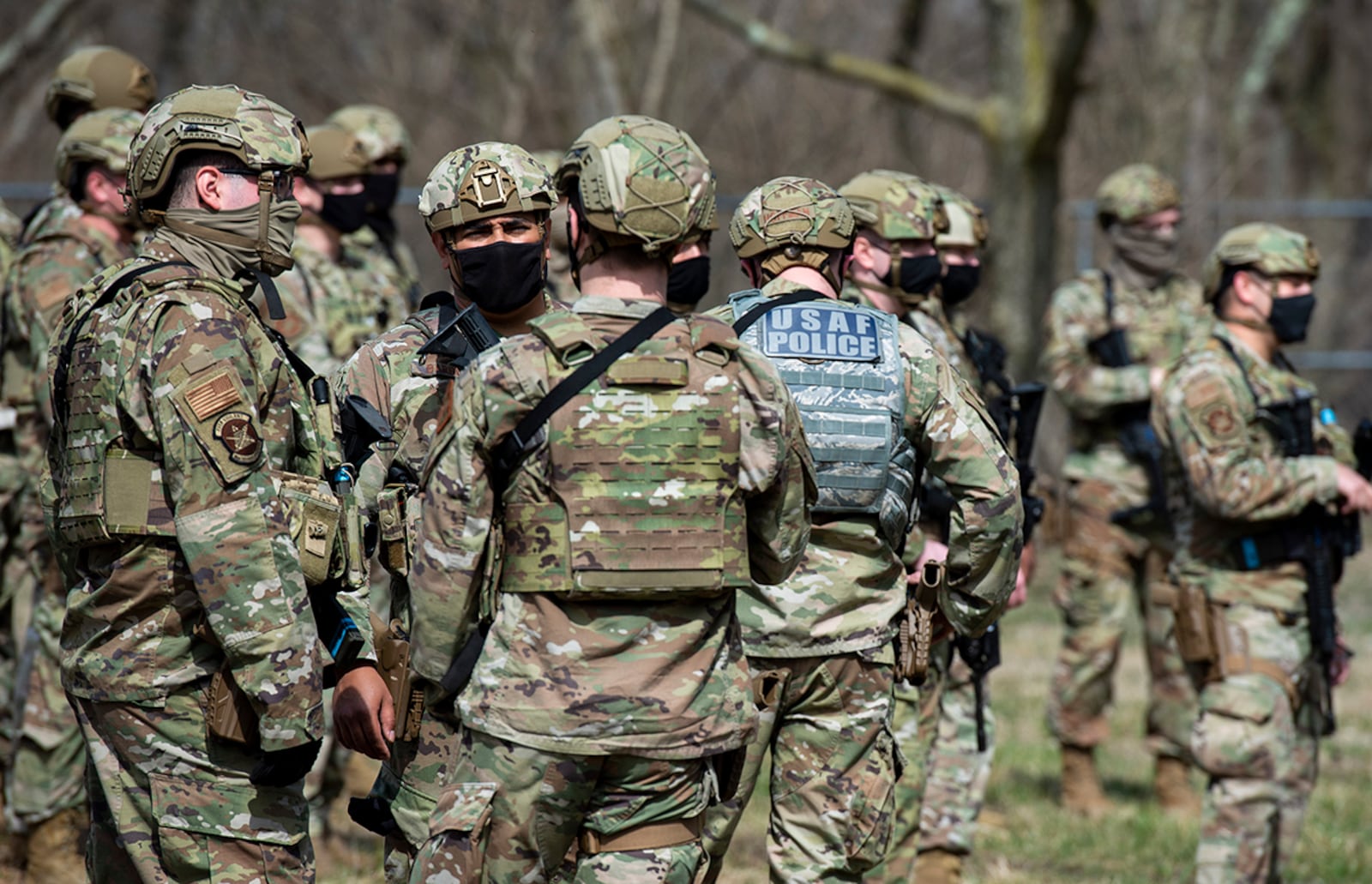 Members of the 88th Security Forces Squadron wait to be called forward during sustainment training at Wright-Patterson Air Force Base on March 17. U.S. AIR FORCE PHOTO/WESLEY FARNSWORTH