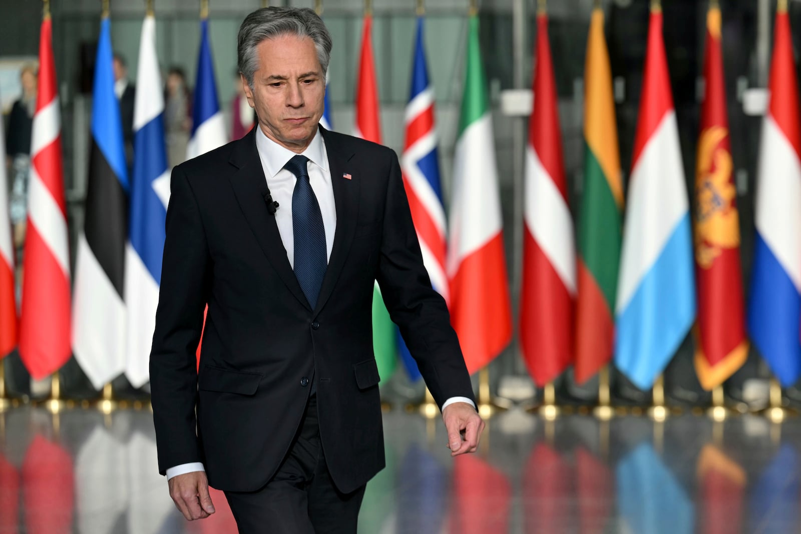 United States Secretary of State Antony Blinken arrives for a media conference at NATO headquarters in Brussels on Wednesday, Nov. 13, 2024. (Nicolas Tucat, Pool Photo via AP)