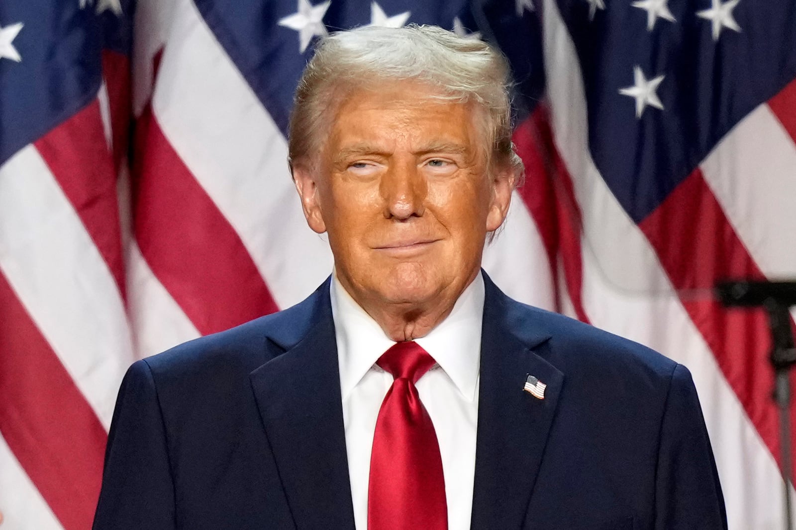 Republican presidential nominee former President Donald Trump is pictured at an election night watch party, Wednesday, Nov. 6, 2024, in West Palm Beach, Fla. (AP Photo/Alex Brandon)