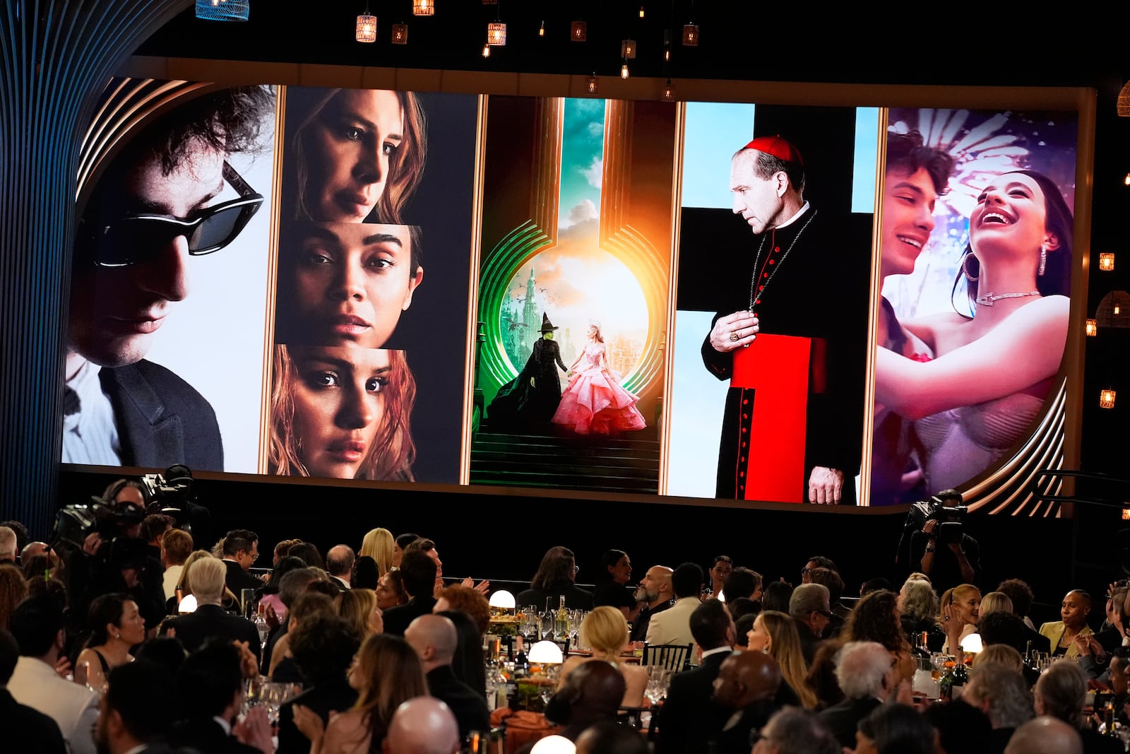 The nominees for outstanding ensemble in a motion picture during the 31st annual Screen Actors Guild Awards on Sunday, Feb. 23, 2025, at the Shrine Auditorium in Los Angeles. (AP Photo/Chris Pizzello)