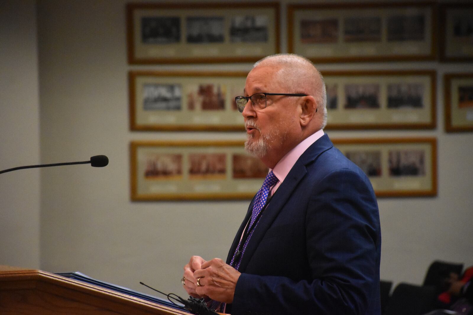 Ken Couch, Dayton's human resources director, discusses the new police union contracts at the Dayton City Commission meeting on Wednesday, June 26, 2024. CORNELIUS FROLIK / STAFF