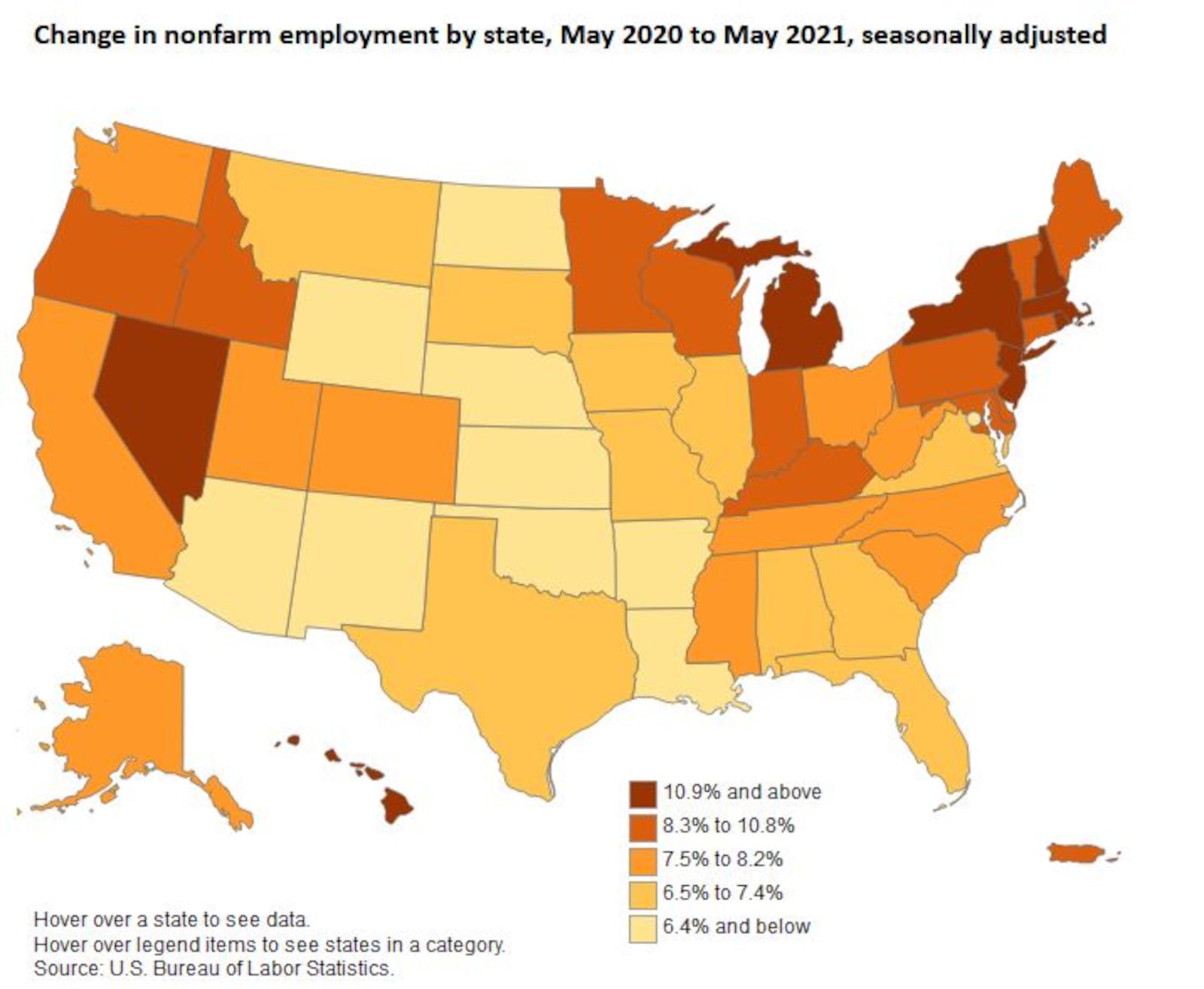 Changes in employment by state May 2020 to May 2021. CONTRIBUTED