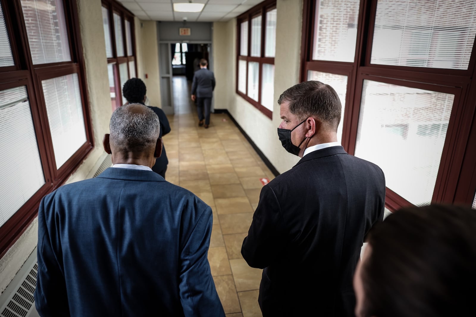 U.S. Secretary of Labor toured Dayton Jobs Corps Center Tuesday Aug.17, 2021. Walsh met with students and faculty as a part of investment in workforce development. Jim Noelker/Staff