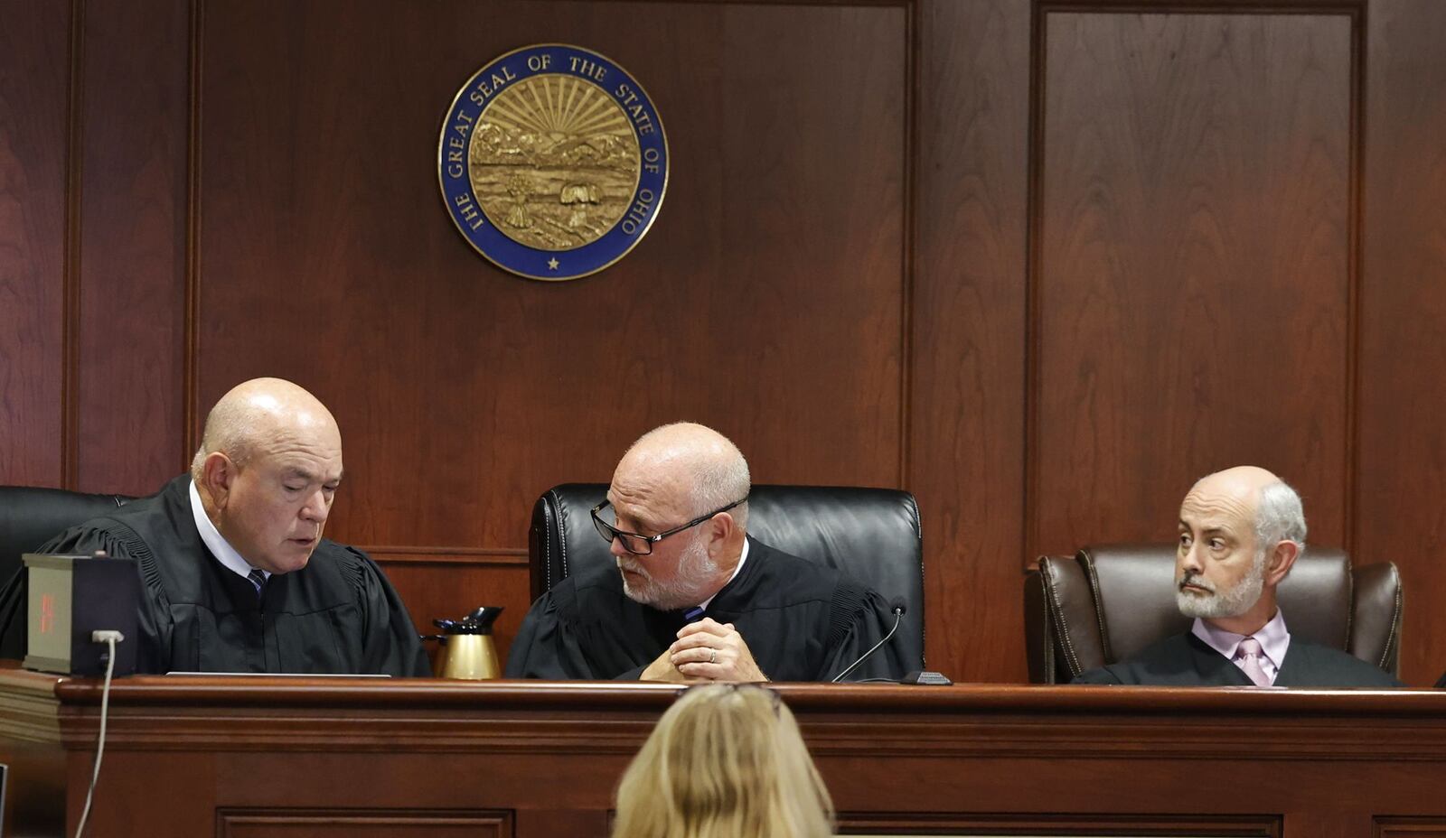 Gurpreet Singh, convicted of killing four family members in 2019 in West Chester Township, was sentenced to four death sentences by a 3-judge panel of Butler County Common Pleas Court judges Keith Spaeth, left, Greg Howard, middle, and Greg Stephens Wednesday, May 22, 2024 in Hamilton. NICK GRAHAM/STAFF