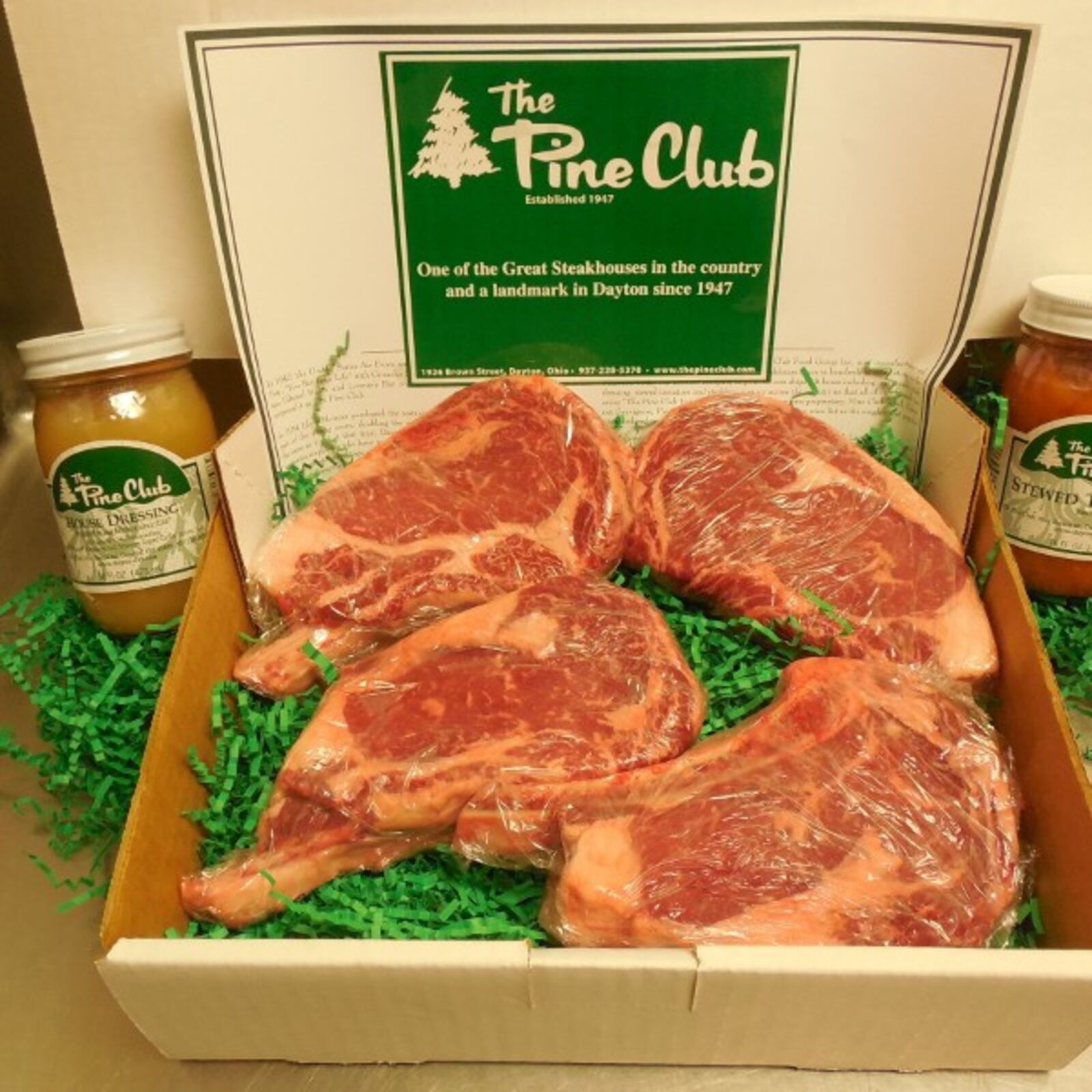 Pine Club Rib eye steaks in a gift box. Photo from The:PineClub.com web site