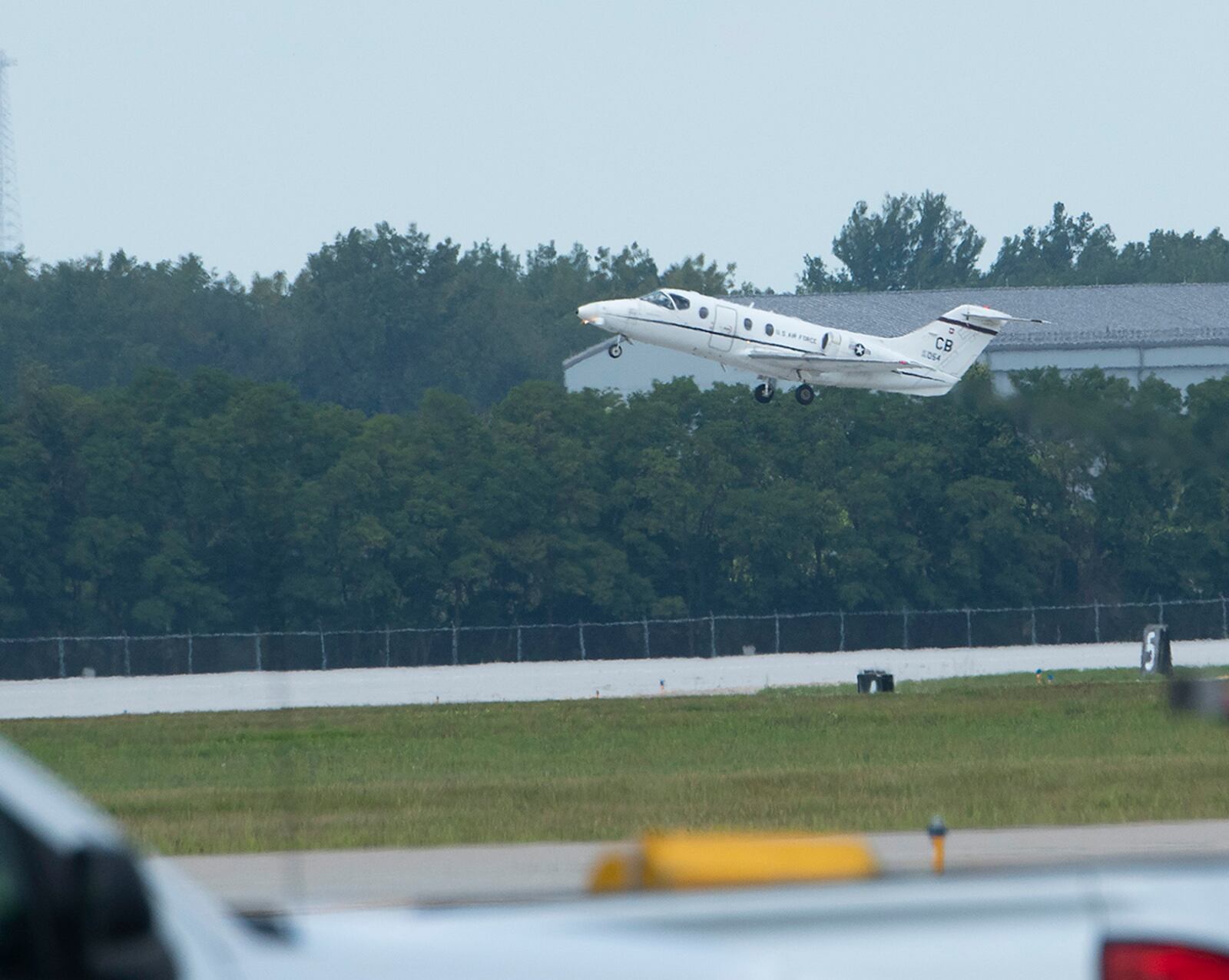 An Air Force T-1 Jayhawk aircraft belonging to the 48th Flying Training Squadron from Columbus Air Force Base, Mississippi, takes off from Wright-Patterson Air Force Base on Aug. 27. Seven planes with 48 FTS, on a training flight to Michigan, stopped at Wright-Patt for fuel. U.S. AIR FORCE PHOTO/R.J. ORIEZ