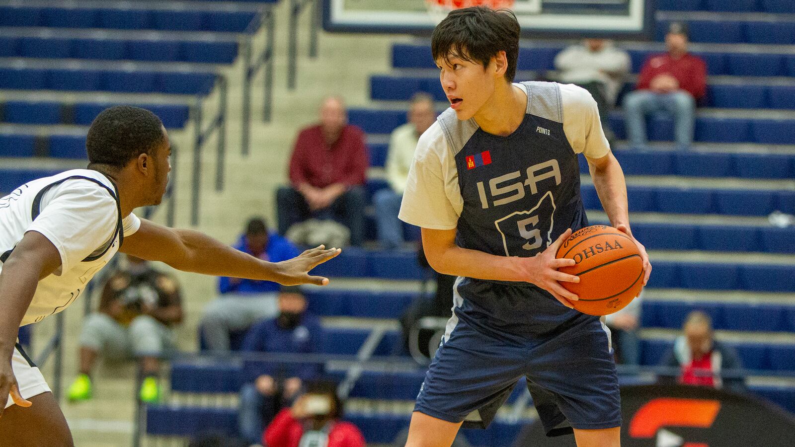 Mike Sharavjamts of ISA Academy against Link Academy during the Flyin' to the Hoop event at Trent Arena on Friday, Jan. 14, 2022. Jeff Gilbert/CONTRIBUTED