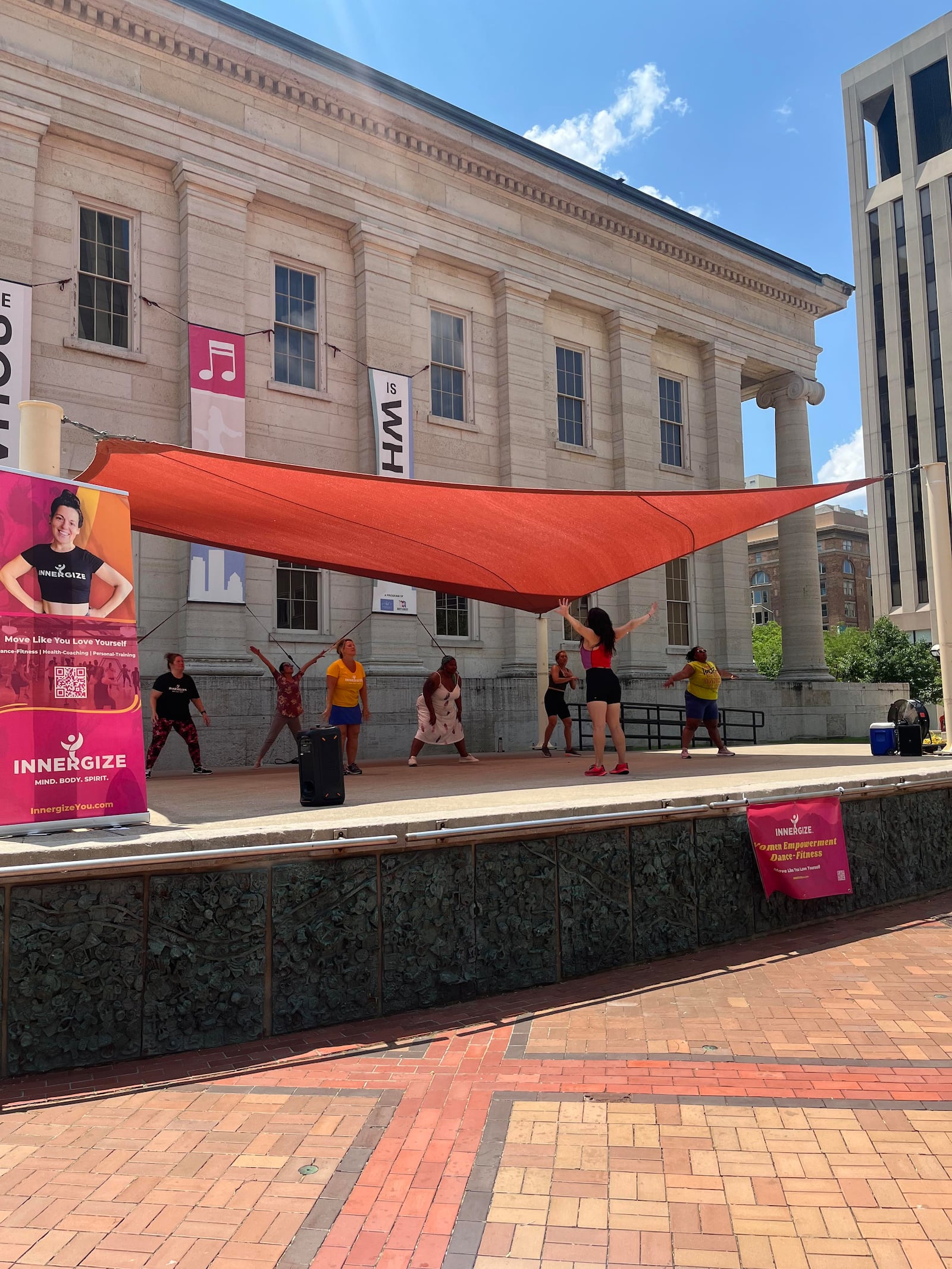 INNERGIZE hosted a high energy fitness class on Courthouse Square as part of the Tone It Thursday summer fitness series. CONTRIBUTED