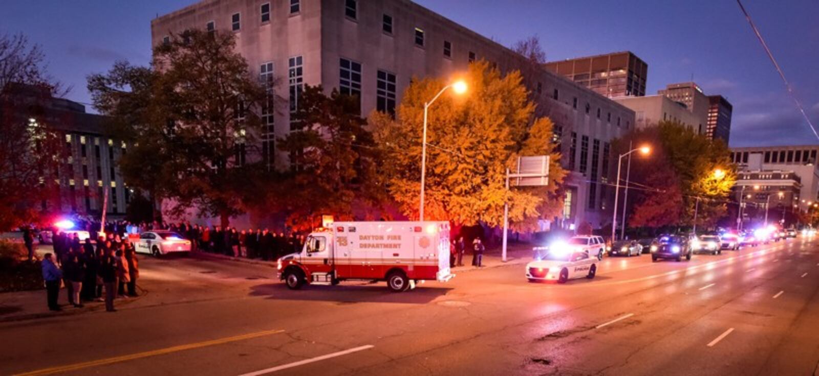 Dayton Police detective. Jorge DelRio, who died Thursday after he was shot Monday night in the line of duty, was transported from Grandview Medical Center to the Montgomery County Coroner’s Office in Dayton. People lined the entrance along West Third Street for the processional lead by fellow Dayton police officers. NICK GRAHAM/STAFF