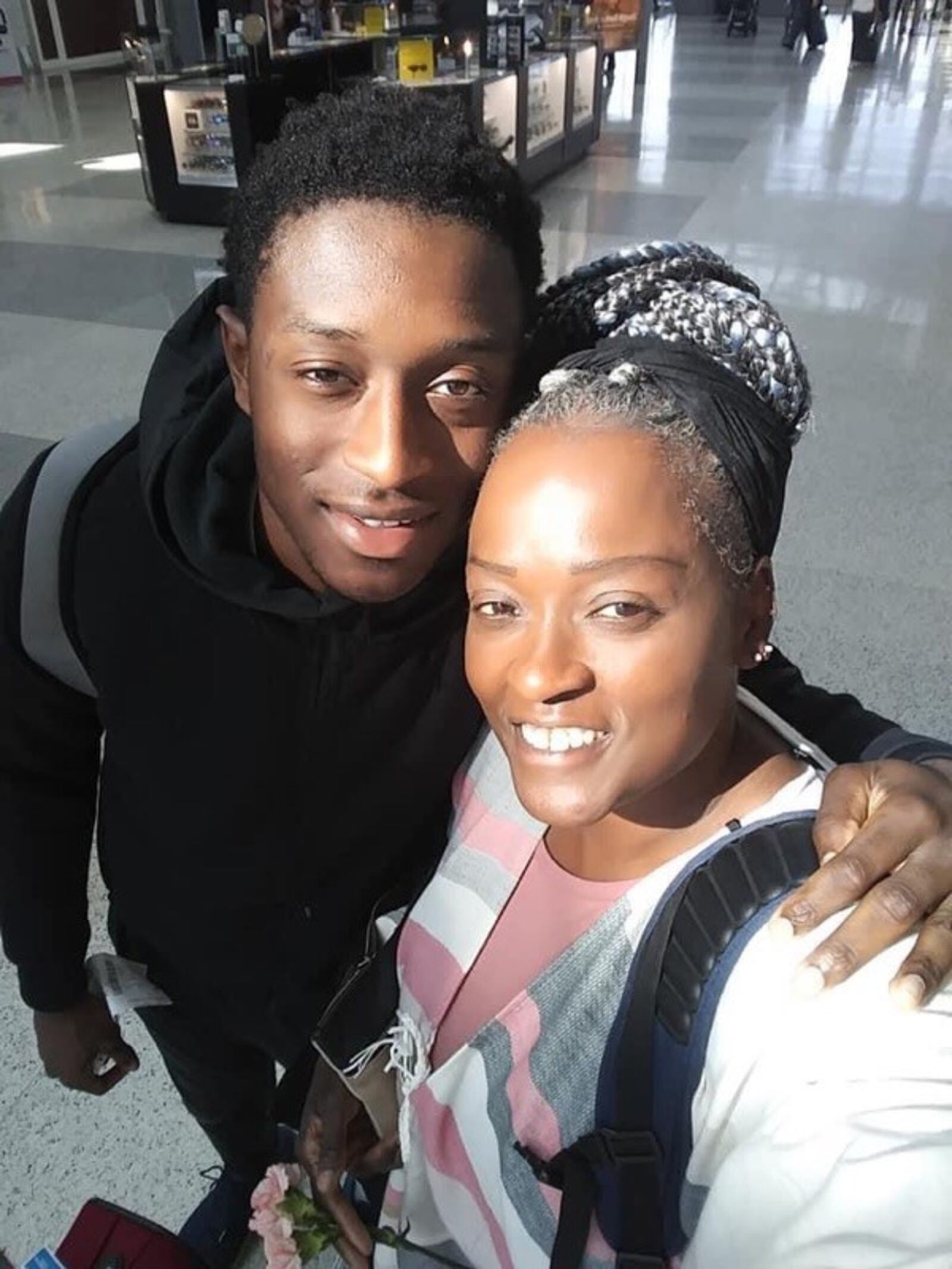 Dayton’s 6-foot-6 freshman guard R.J, Blakney and his mom, Dwuana “Dafne” Lee Blakney, who was a college basketball star at the University of Maryland and then played professionally overseas before becoming a long-time successful basketball coach at various high schools and in junior college in the Baltimore area.  CONTRIBUTED