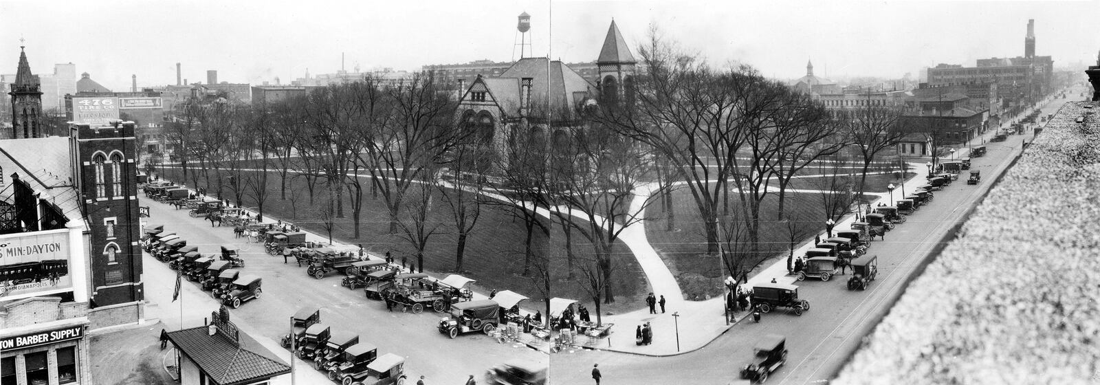 An early panaromic view of Cooper Park with the Dayton Library at the center. Cooper Park is located on land purchased by Daniel Cooper in 1808. DAYTON METRO LIBRARY