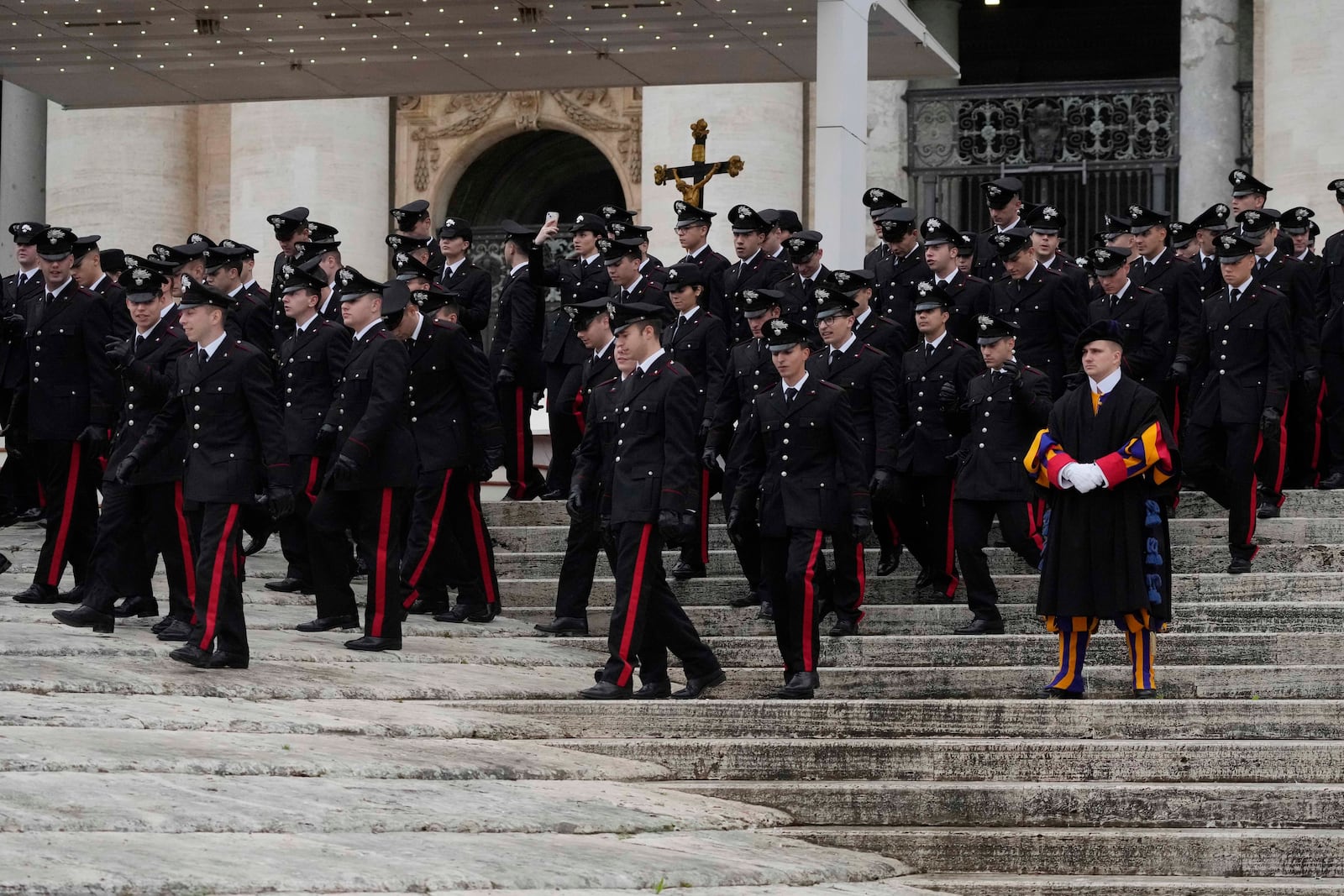 Italian Carabinieri, paramilitary policemen leave after attending Pope Francis' weekly general audience in St. Peter's Square at The Vatican, Wednesday, Nov.20, 2024. (AP Photo/Gregorio Borgia)