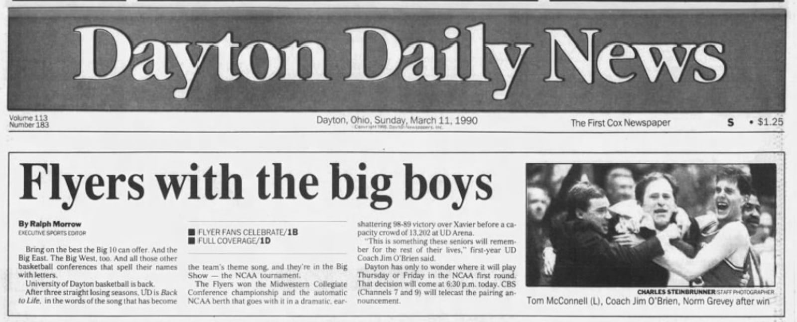 Front page of the Dayton Daily News on March 11, 1990.