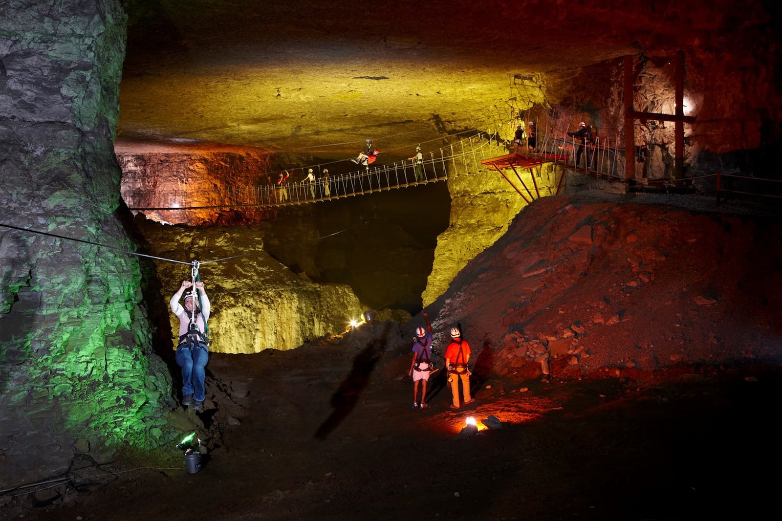 Ziplining in the Louisville Mega Caverns. GREATER LOUISVILLE CONVENTION & VISITORS BUREAU