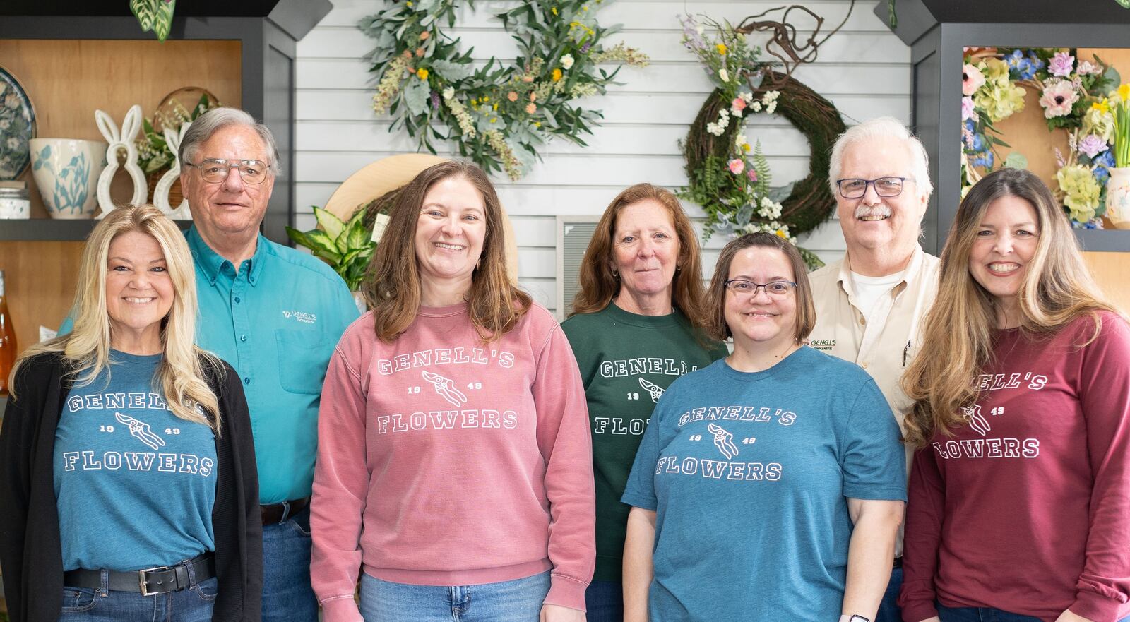 GeNell's Flowers team members (from left): Penny Hall, Jeff Marrs, Casey Virgallito, Kim Hampshire, Joellen Edwards, Larry Reed and Mindi Hixson.