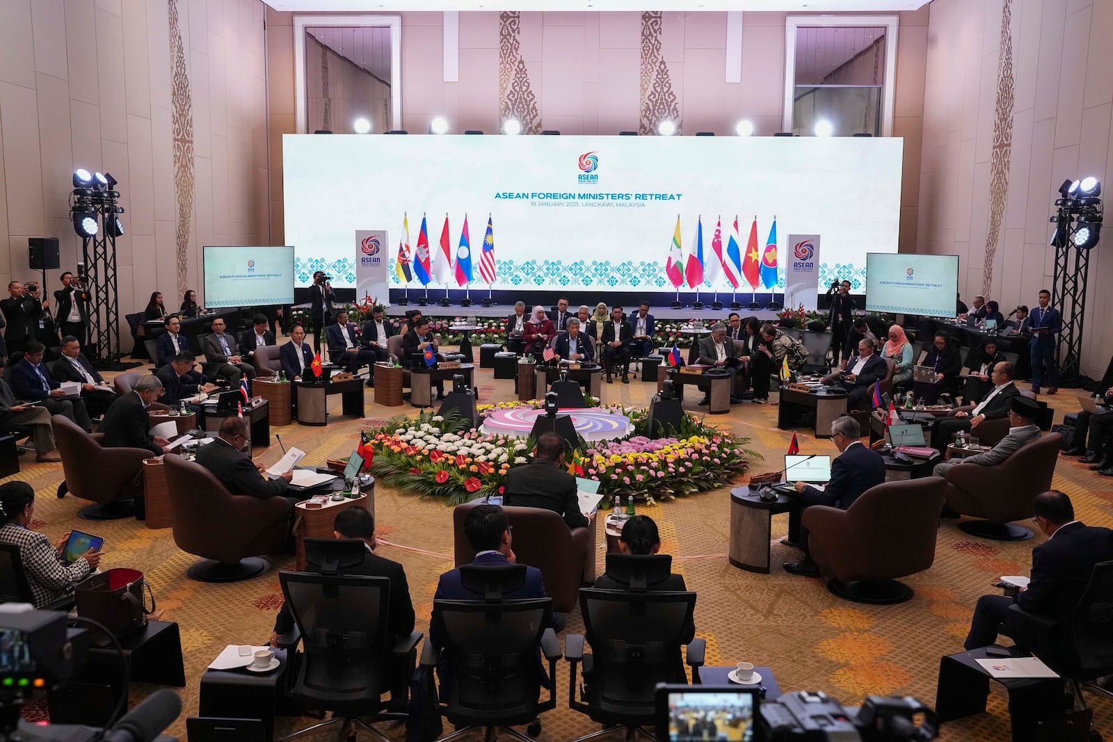 Malaysia's Minister of Foreign Affairs Mohamad Hasan delivers his speech during the ASEAN Foreign Ministers' Retreat (AMM) in Langkawi Island, Malaysia, on Sunday, Jan. 19, 2025. (AP Photo/Azneal Ishak, Pool)