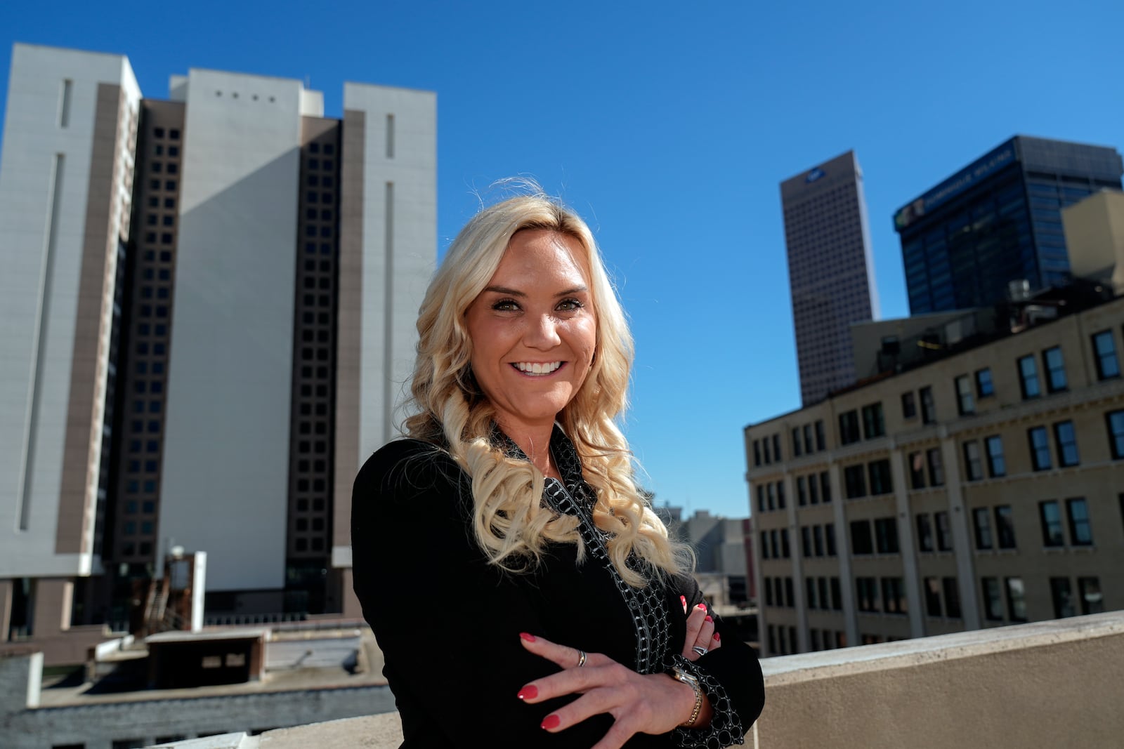 Republican candidate for Fulton County District Attorney Courtney Kramer poses for a portrait Monday, Oct. 21, 2024, in Atlanta. (AP Photo/ John Bazemore)