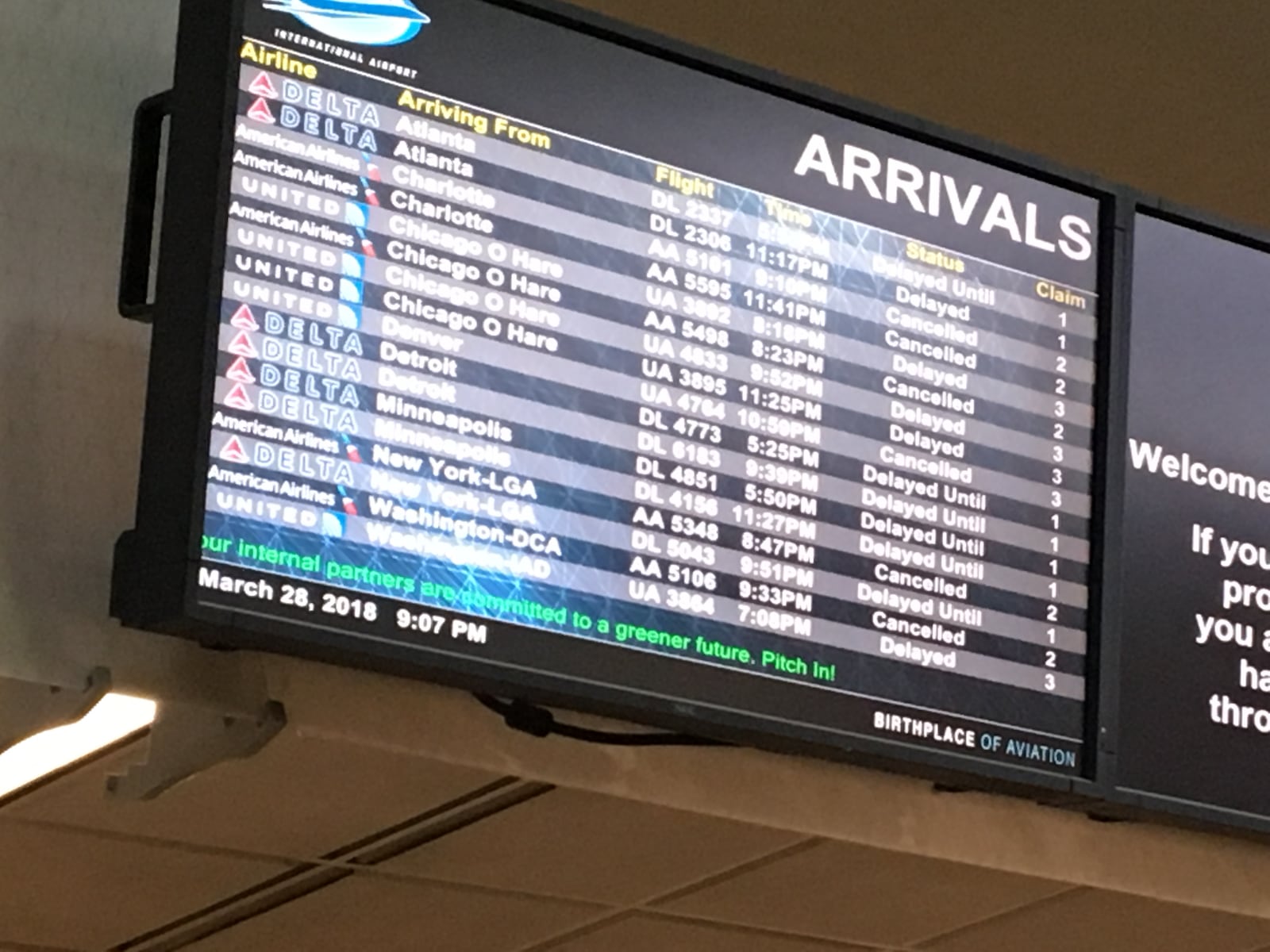 Fog caused a change in travel plans at Dayton International Airport on Wednesday night, March 28, 2018. (James Buechele/Staff)