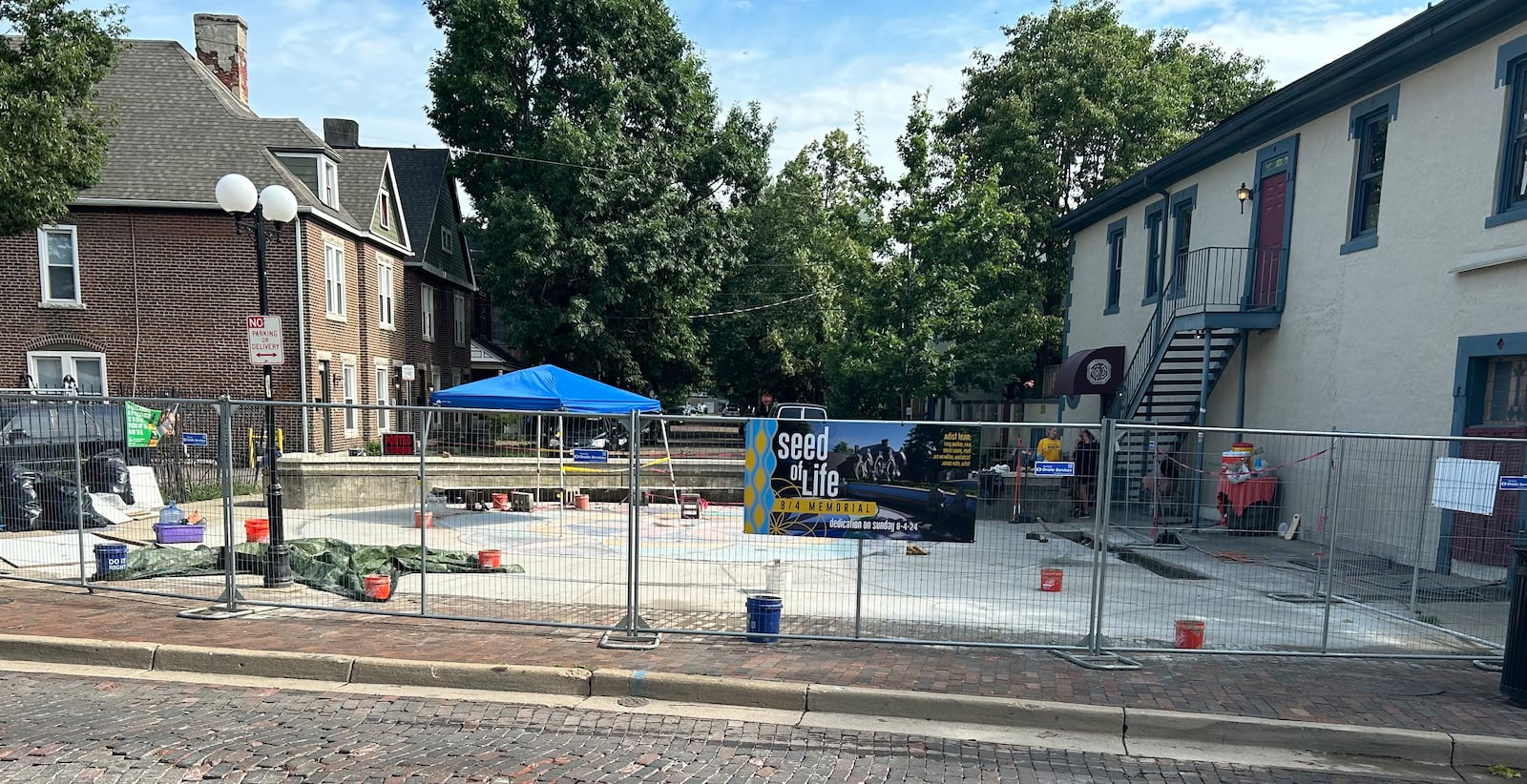 Work continued Tuesday, June 25, 2024 on the Seed of Life memorial for the victims of the Oregon District mass shooting in 2019. JEREMY P. KELLEY / STAFF