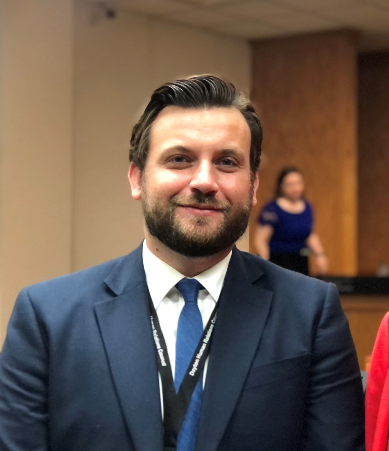 Dayton Human Relations Council staff member Jacob Davis at a city commission meeting. Davis is the senior civil rights investigator for the office. CORNELIUS FROLIK / STAFF