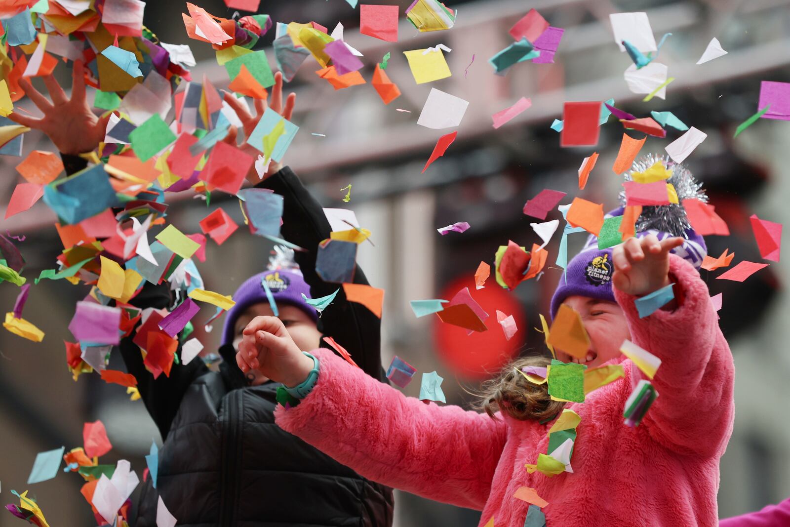 Organizers throw confetti ahead of New Year's Eve in Times Square, Sunday, Dec. 29, 2024, in New York. (AP Photo/Heather Khalifa)