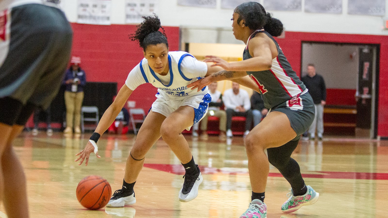 Springboro junior McKenzie Jones tries to fight off pressure defense during the Panthers' state semifinal loss to Cincinnati Princeton on Sunday at Fairfield High School. Jeff Gilbert/CONTRIBUTED