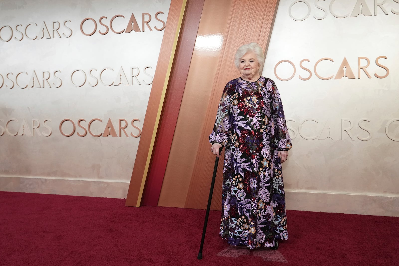 June Squibb arrives at the Oscars on Sunday, March 2, 2025, at the Dolby Theatre in Los Angeles. (Photo by Jordan Strauss/Invision/AP)