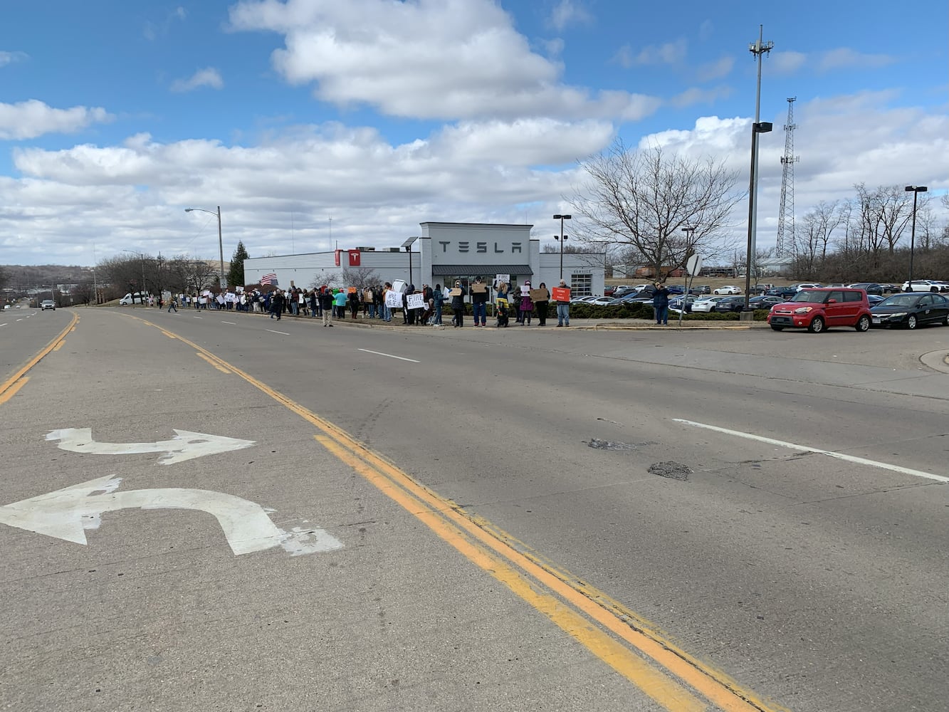 Tesla protest Moraine 2025