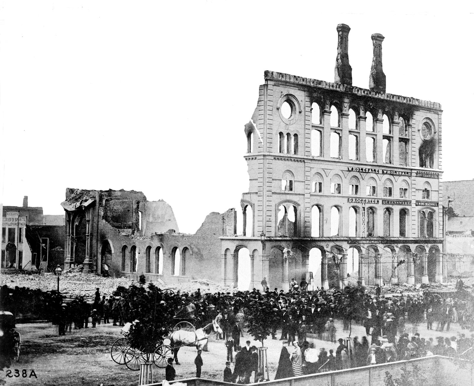 In May 1869 the Turner Opera House, now known as the Victoria Theatre, was destroyed by fire leaving only the facade along Main Street. DAYTON COLLECTION OF MARTIN J. KELLY / DAYTON DAILY NEWS ARCHIVES