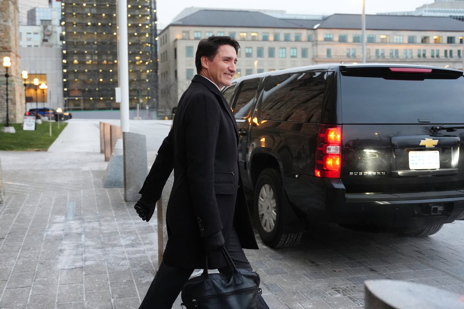 Canada's Prime Minister Justin Trudeau leaves after a cabinet meeting on Parliament Hill in Ottawa, on Friday, Dec. 20, 2024. (Sean Kilpatrick/The Canadian Press via AP)