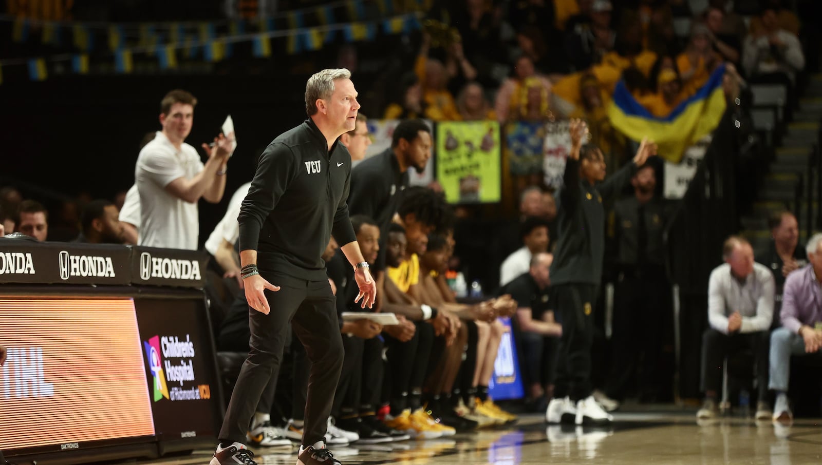 Virginia Commonwealth's Ryan Odom coaches during a game against Dayton on Friday, March 7, 2025, at the Siegel Center in Richmond, Va. David Jablonski/Staff