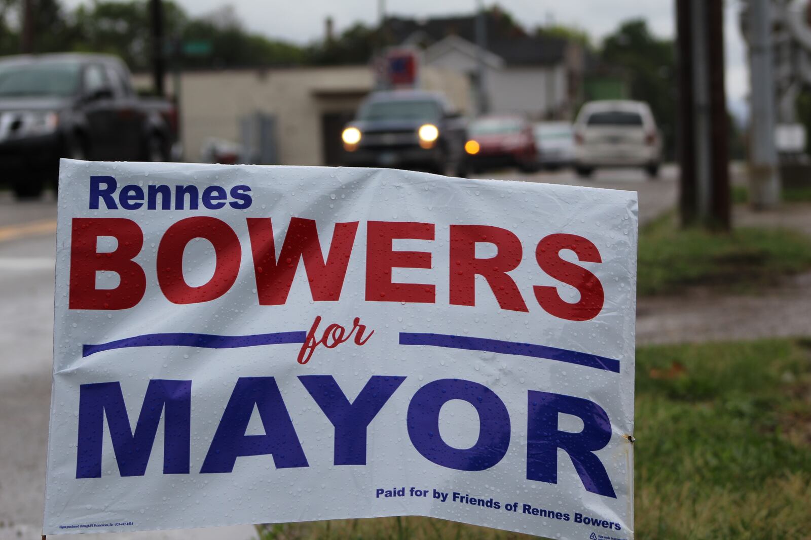 A yard sign in East Dayton supporting mayoral candidate Rennes Bowers. CORNELIUS FROLIK / STAFF