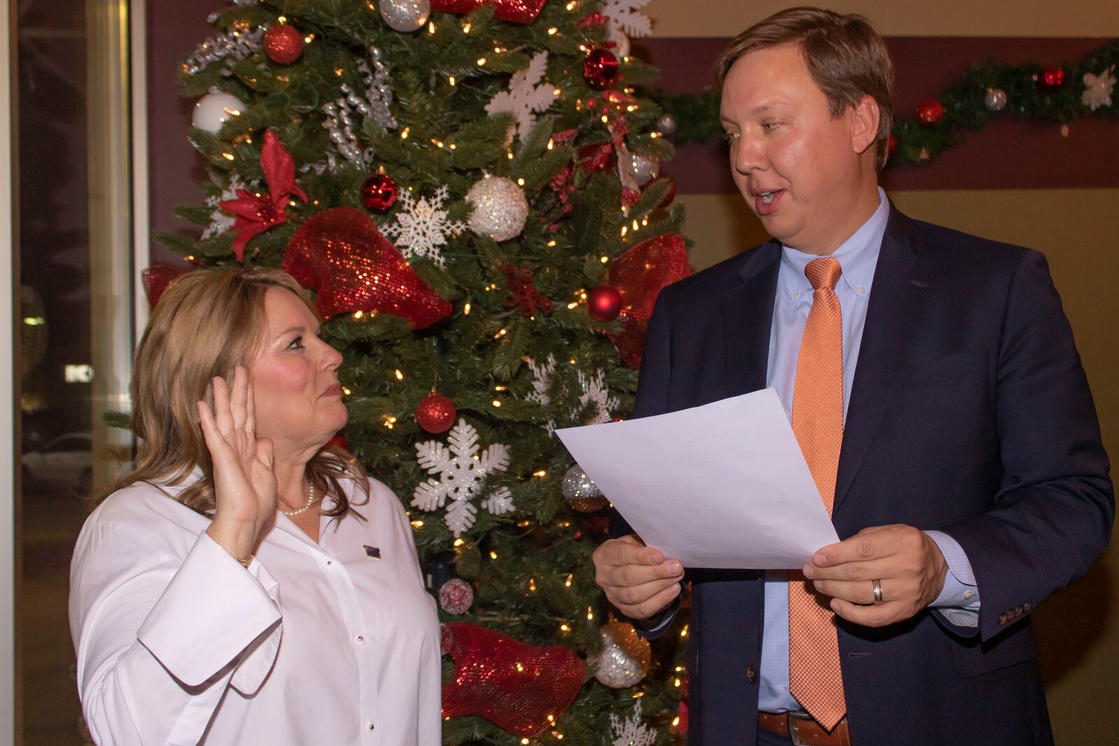 Billie Duncan-Hart, president of the Dayton Realtors trade association, is sworn in by Dayton Realtors Chief Executive Carlton Jackson. Submitted