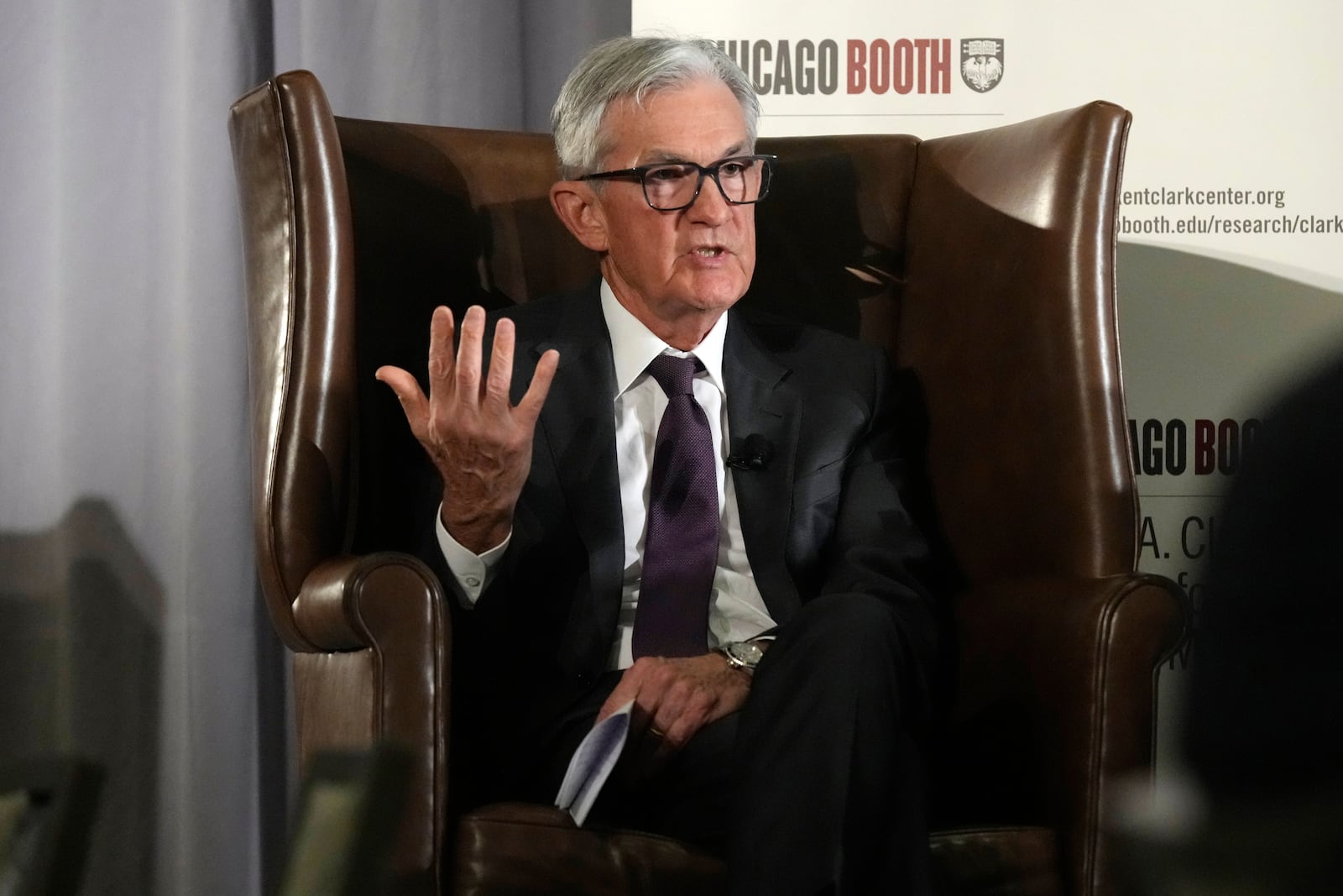 Federal Reserve Chair Jerome Powell speaks during the annual U.S. Monetary Policy Forum, in New York, Friday, March 7, 2025. (AP Photo/Richard Drew),