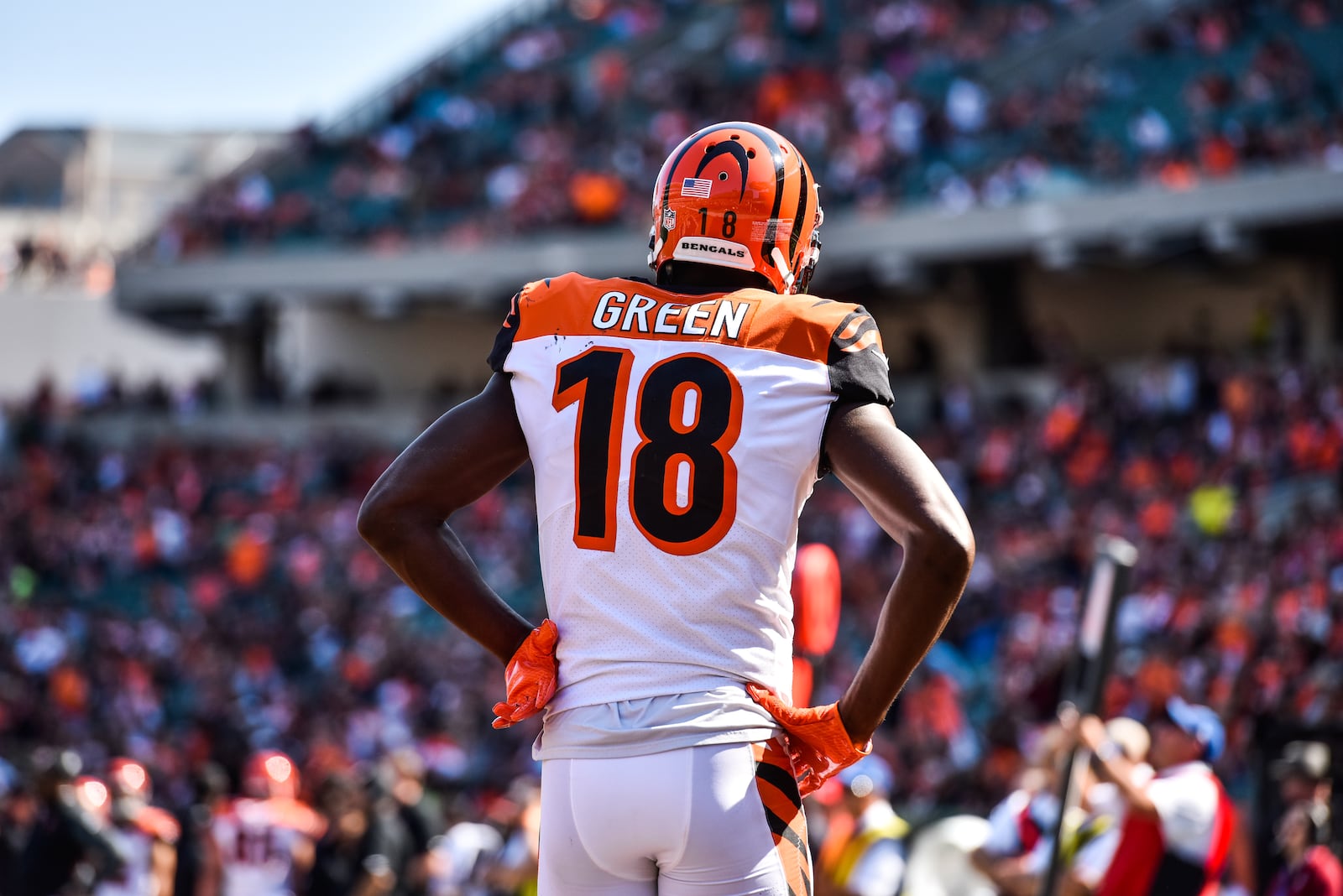 The Cincinnati Bengals wide receiver A.J. Green walks back to the sideline after the ball is thrown away on a fourth-down play during their 20-0 loss to the Baltimore Ravens Sunday, Sept. 10 at Paul Brown Stadium in Cincinnati. NICK GRAHAM/STAFF