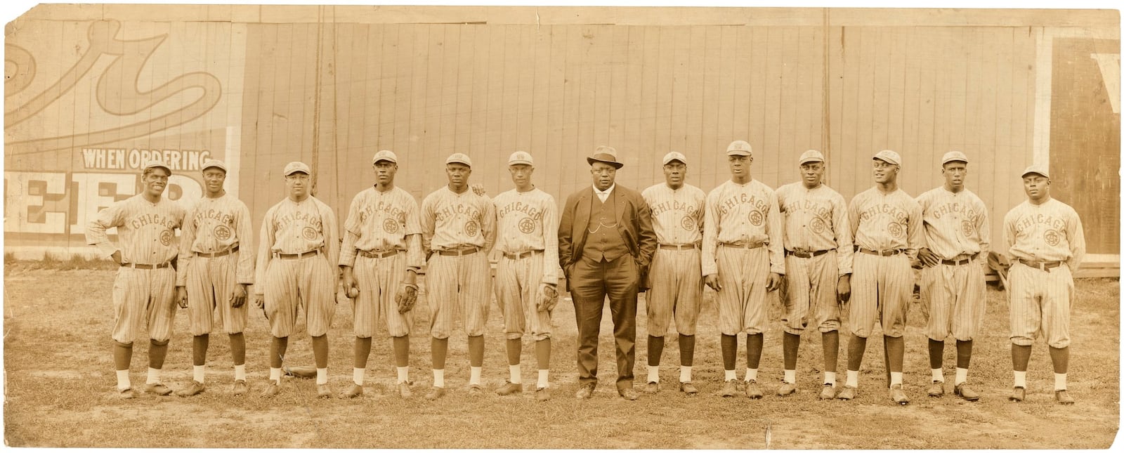 Rube Foster (center) while managing the 1916 Chicago American Giants. He is credited in "The League," which opens at The Neon in downtown Dayton July 14, with creating the Negro National League. CONTRIBUTED.