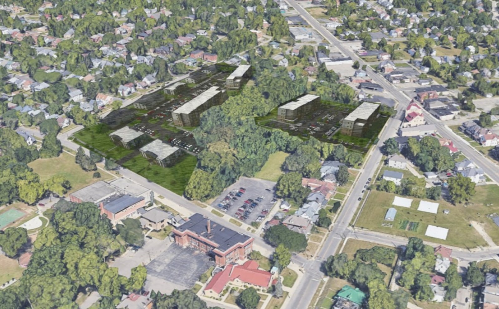 A site rendering of the HōM Flats at Forest project in northwest Dayton. CONTRIBUTED