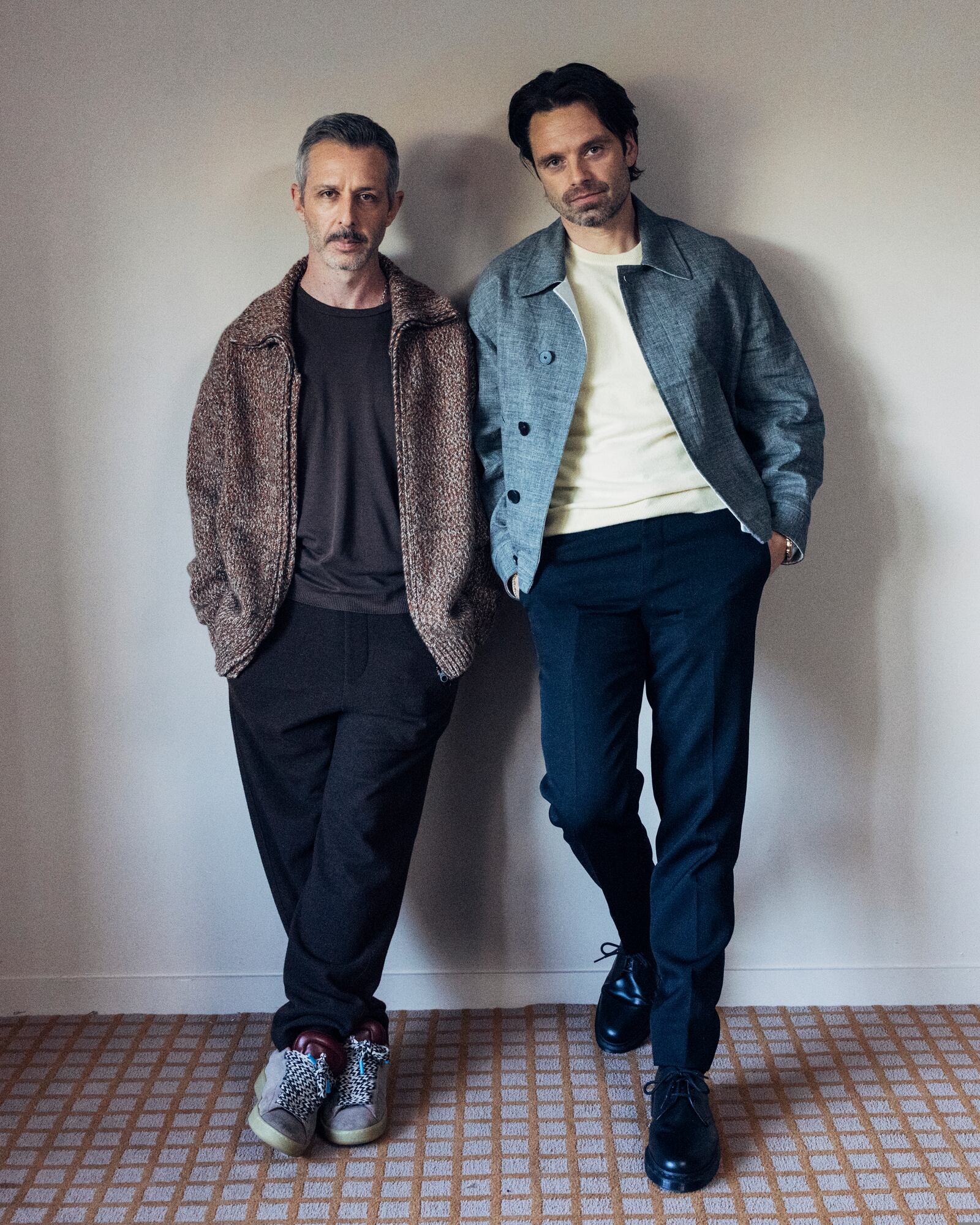 Jeremy Strong, left, and Sebastian Stan pose for a portrait to promote the film "The Apprentice" on Tuesday, Oct. 8, 2024, in New York. (Photo by Victoria Will/Invision/AP)