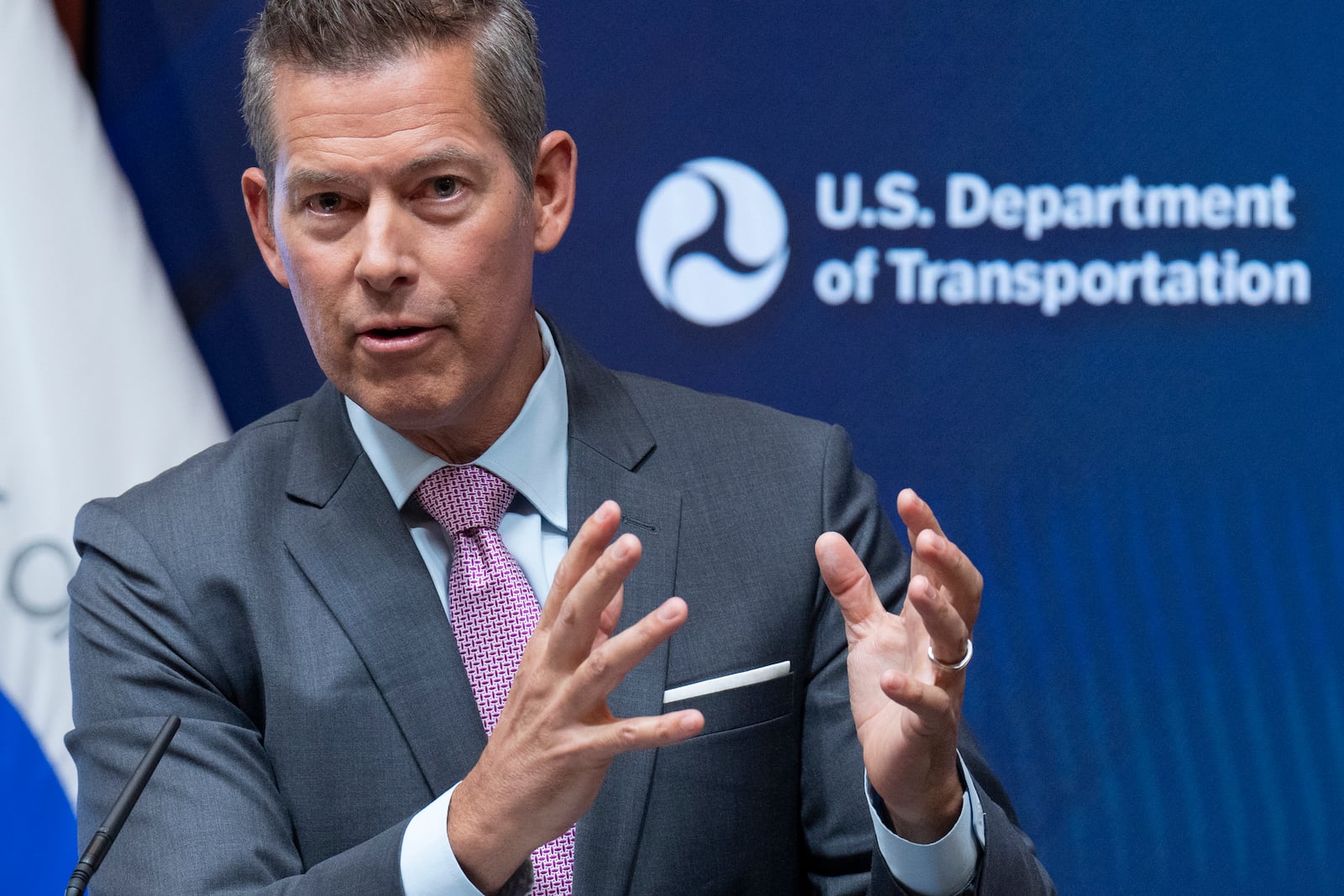 Transportation Secretary Sean Duffy speaks during a news conference following up on the issuance of the National Transportation Safety Board (NTSB) preliminary report on the mid-air collision near Ronald Reagan Washington National Airport, Tuesday, March 11, 2025, at the Department of Transportation in Washington. (AP Photo/Jacquelyn Martin)