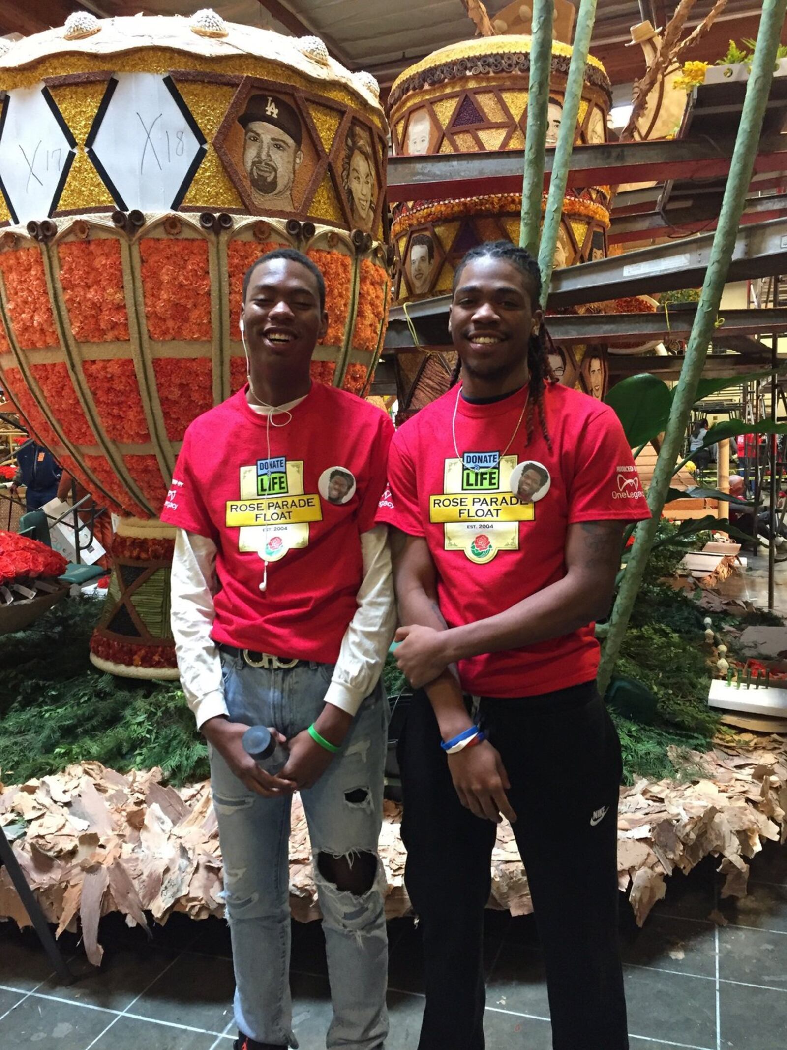 Steve McElevene’s brothers — is Escarvar Tatum and Trayshawn Shoals — at the Rose Bowl Parade earlier this week. CONTRIBUTED