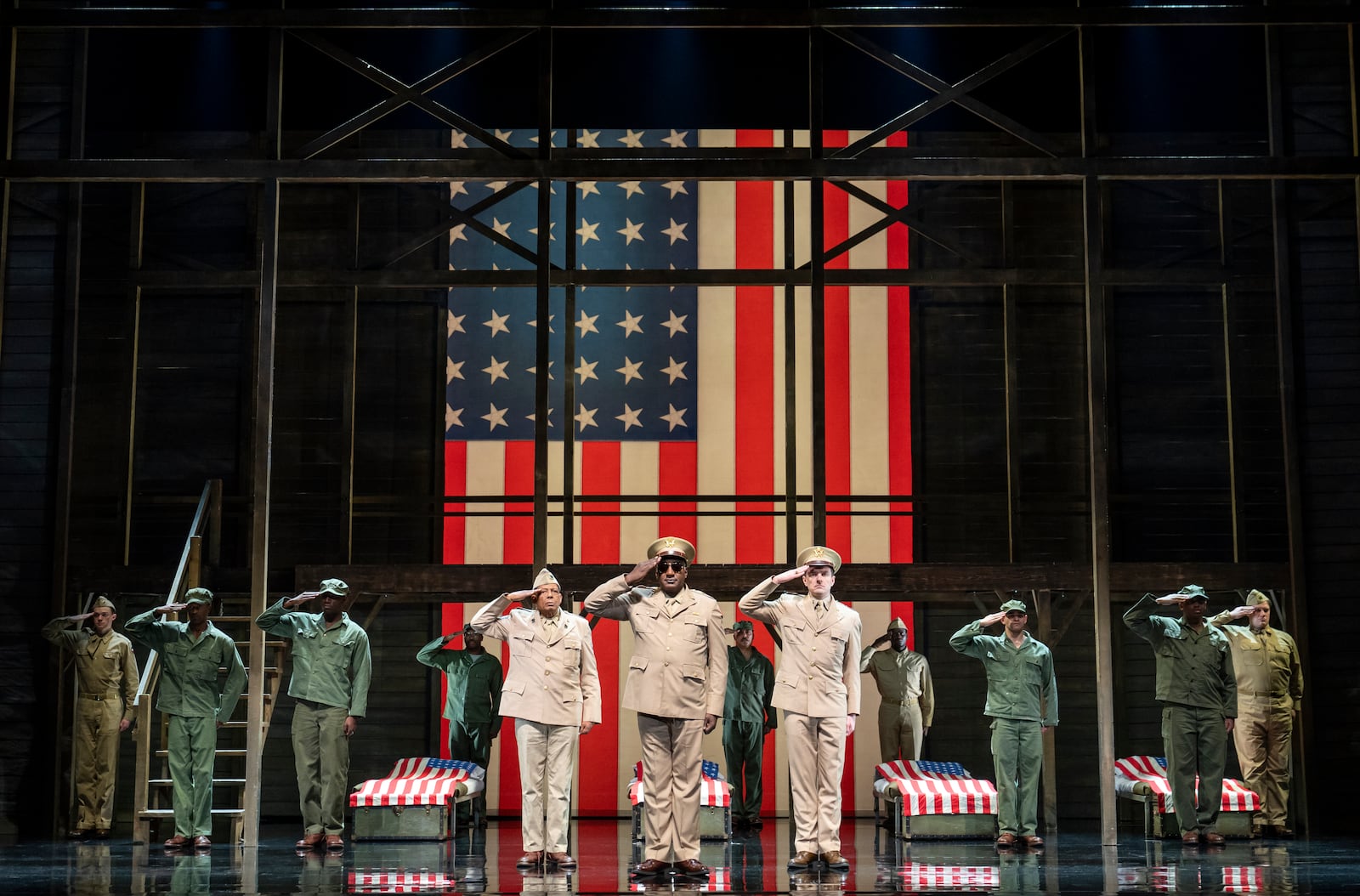 The cast of the national tour of "A Soldier's Play," slated Feb. 14-19 at the Victoria Theatre. PHOTO BY JOAN MARCUS