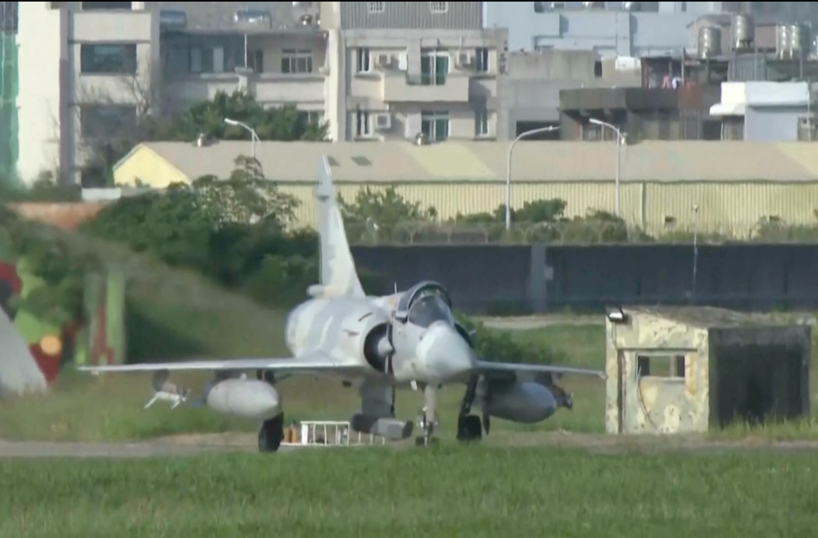 In this image taken from video, a Taiwanese air force French made Mirage-2000 fighter jet prepares for take off from the Hsinchu air base in Taiwan on Monday, Nov. 14, 2024. (AP Photo/Wu Taijing)