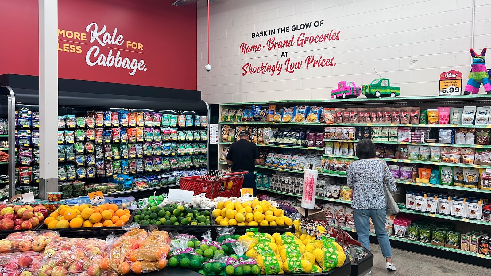 Customers shop at a Grocery Outlet store in Pleasanton, Calif., on Thursday, Sept. 15, 2022.  "Best before” labels are coming under scrutiny as concerns about food waste grow around the world. Manufacturers have used the labels for decades to estimate peak freshness. But “best before” labels have nothing to do with safety, and some worry they encourage consumers to throw away food that’s perfectly fine to eat. (AP Photo/Terry Chea)