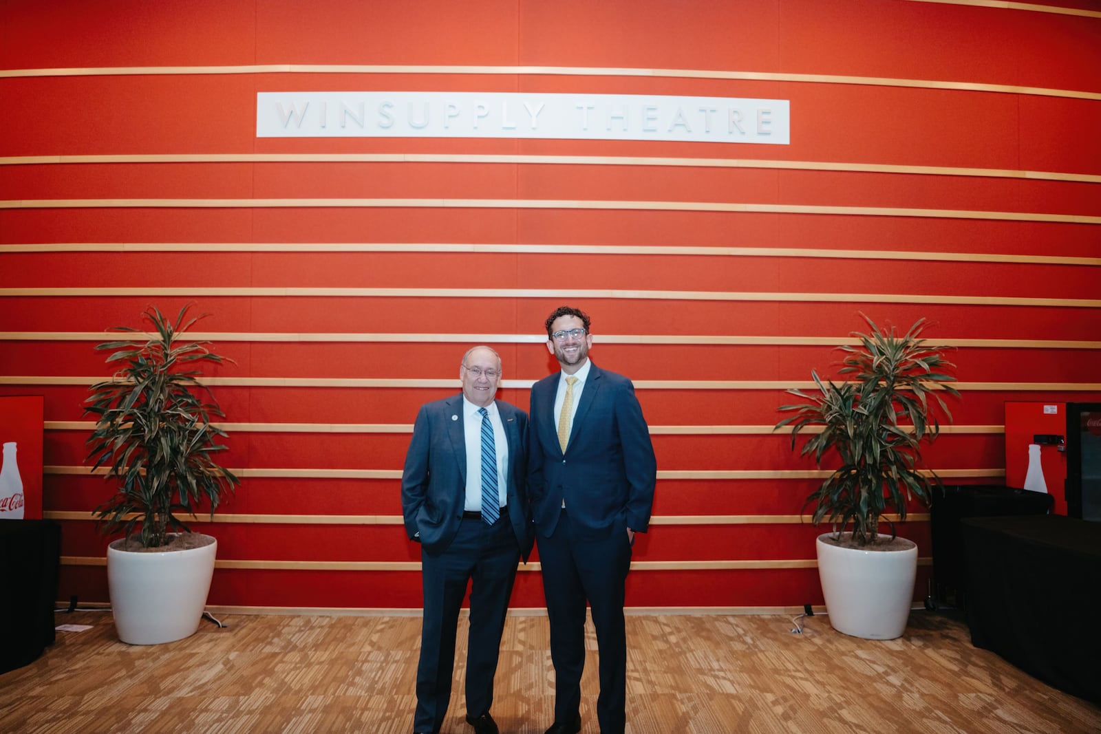 Dayton Live president and CEO Gabriel van Aalst (right) with Richard Schwartz, chairman of the board of Winsupply Inc. KINDRED LIGHT PHOTOS