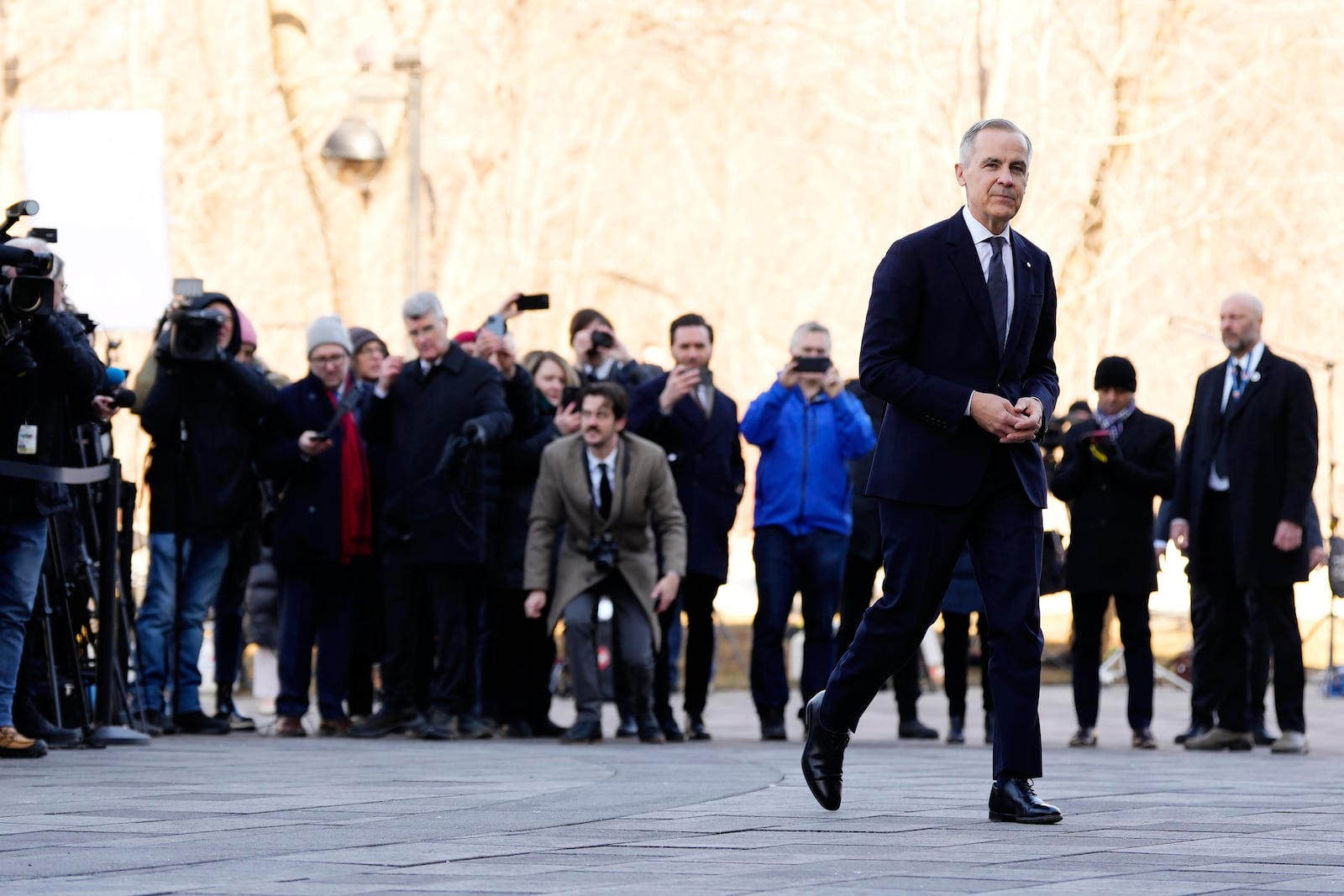 Canada's Prime minister-designate Mark Carney arrives for a swearing in ceremony at Rideau Hall in Ottawa on Friday, March 14, 2025. (Justin Tang/The Canadian Press via AP)